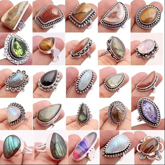 Wholesale Lot Silver finish mix lot Gemstone Ring