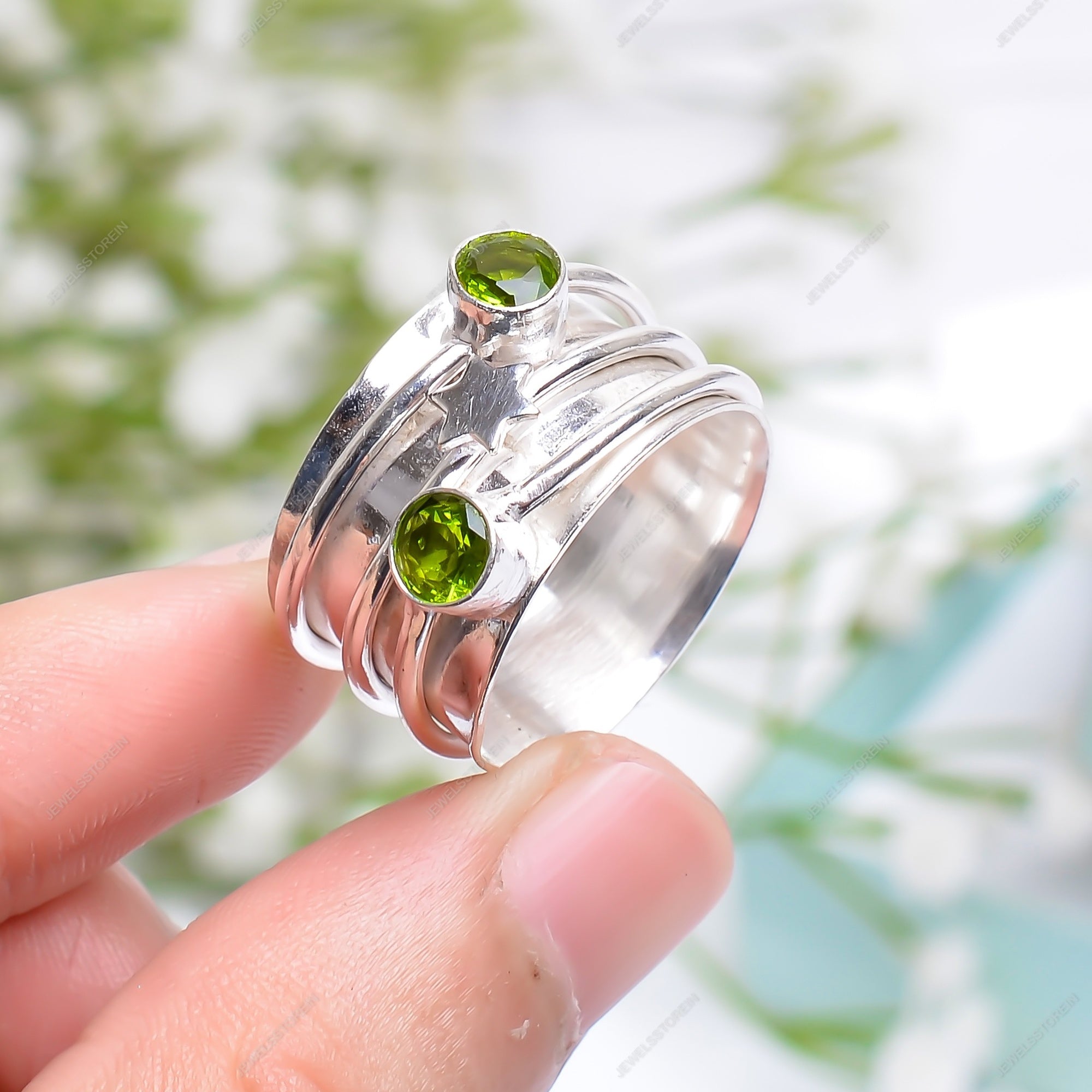 Peridot Sterling Silver Ring handmade Gemstone Ring, Spinner Ring