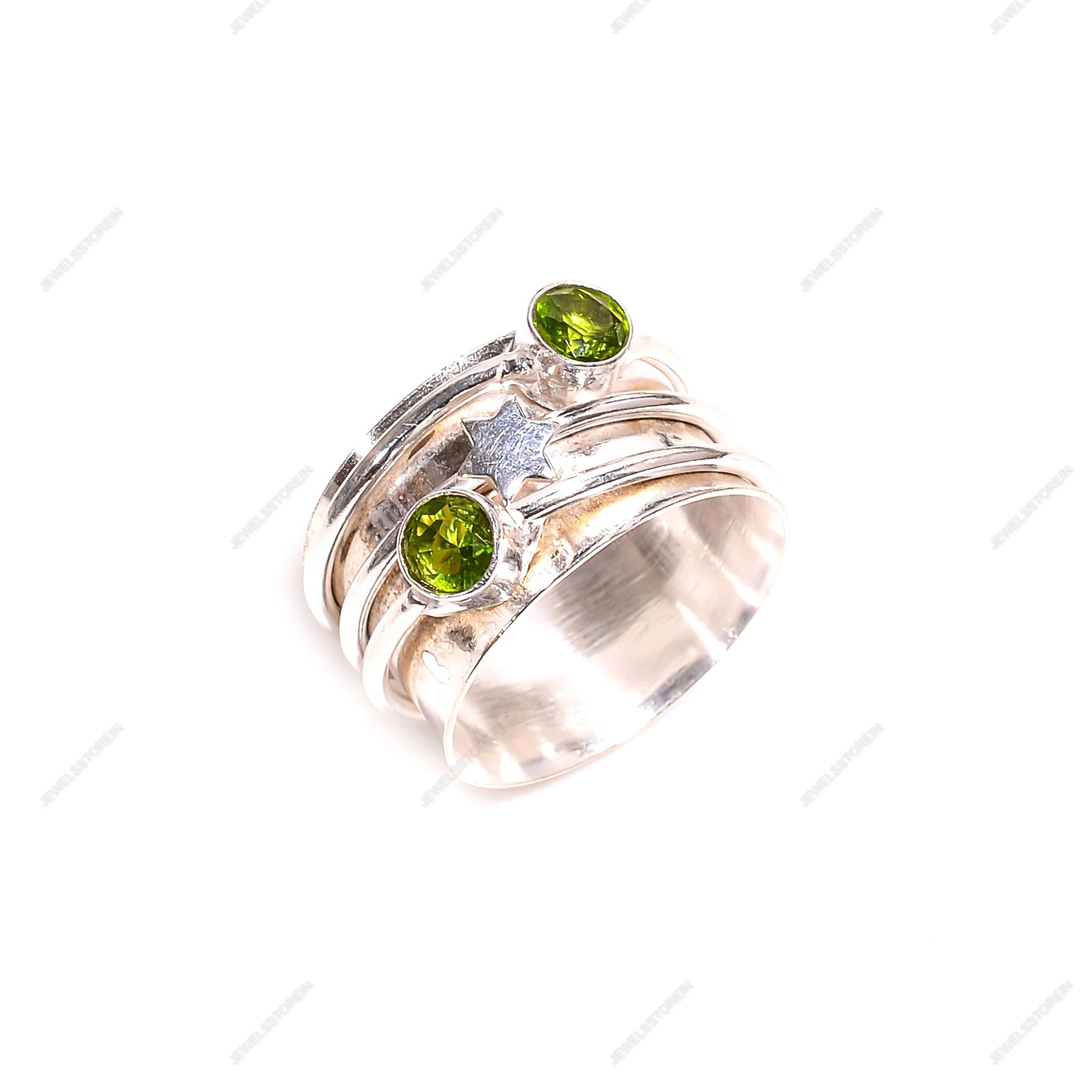 Peridot Sterling Silver Ring handmade Gemstone Ring, Spinner Ring