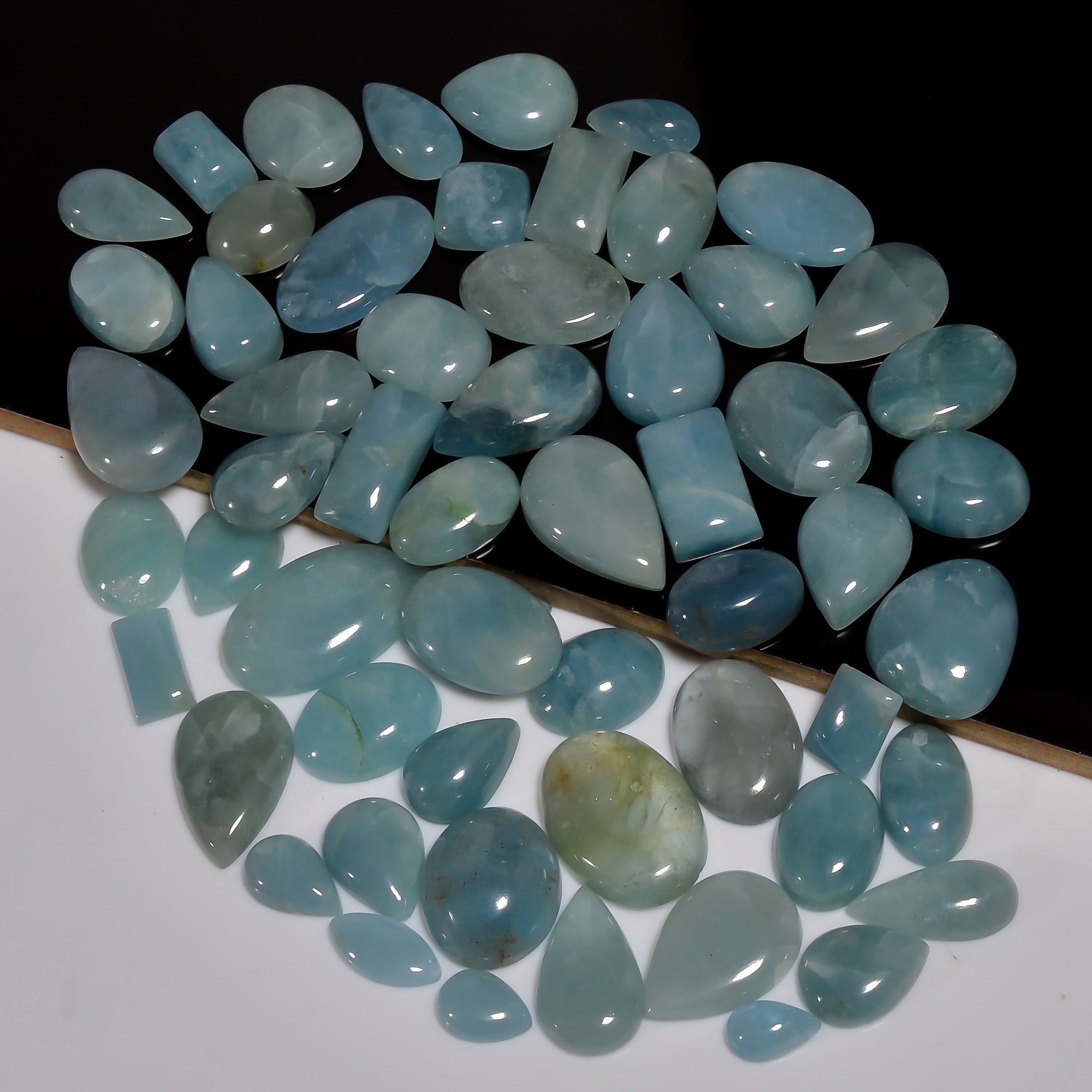 Natural Aquamarine Cabochon Gemstone Mix Shape Aquamarine Cabs Flat Back Gemstone Blue Color Aquamarine Cabochon Gemstone