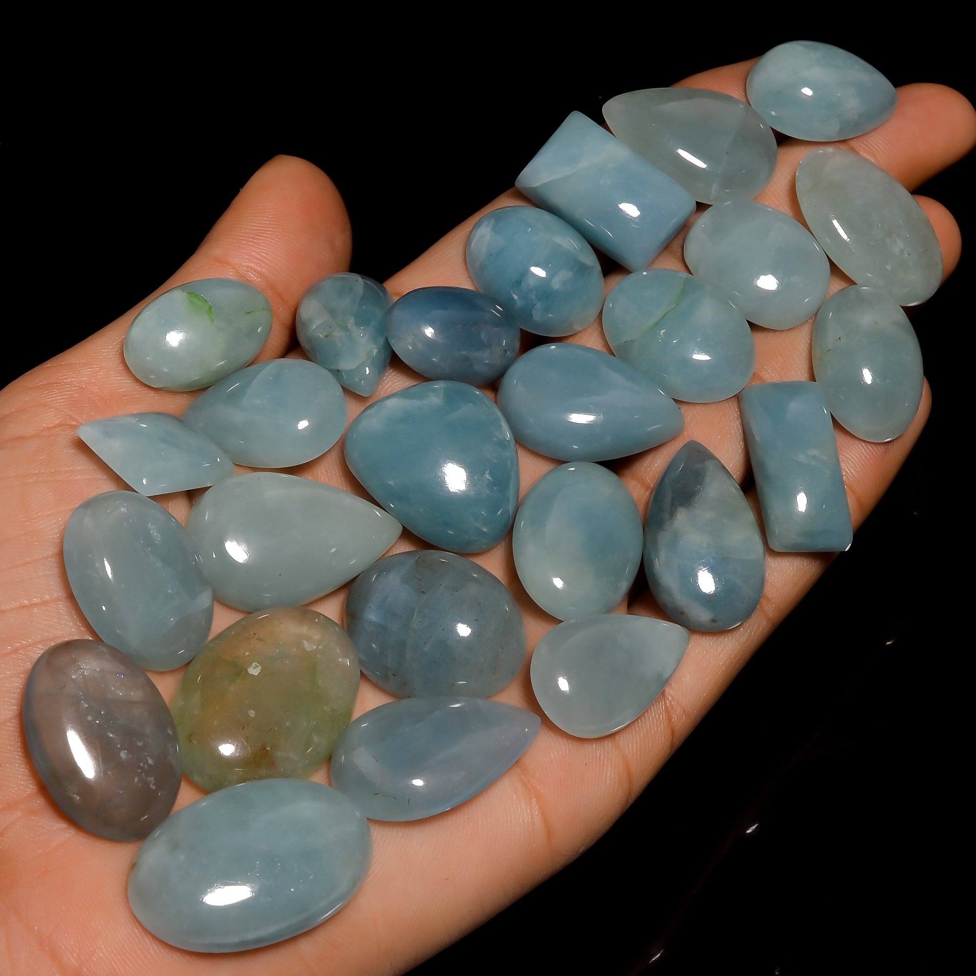 Natural Aquamarine Cabochon Gemstone Mix Shape Aquamarine Cabs Flat Back Gemstone Blue Color Aquamarine Cabochon Gemstone
