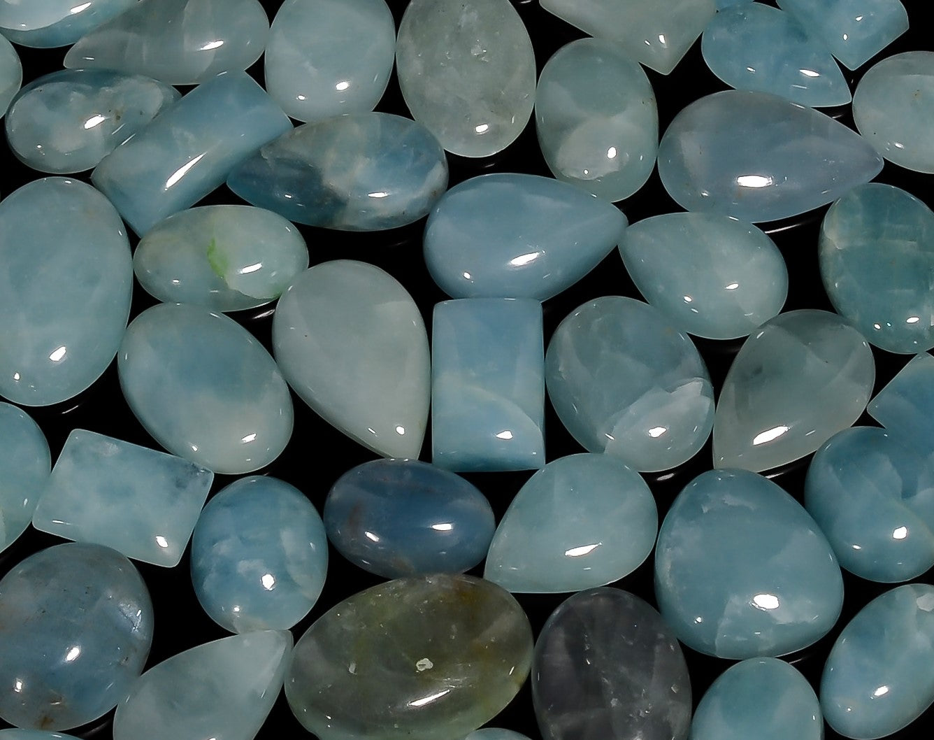 Natural Aquamarine Cabochon Gemstone Mix Shape Aquamarine Cabs Flat Back Gemstone Blue Color Aquamarine Cabochon Gemstone