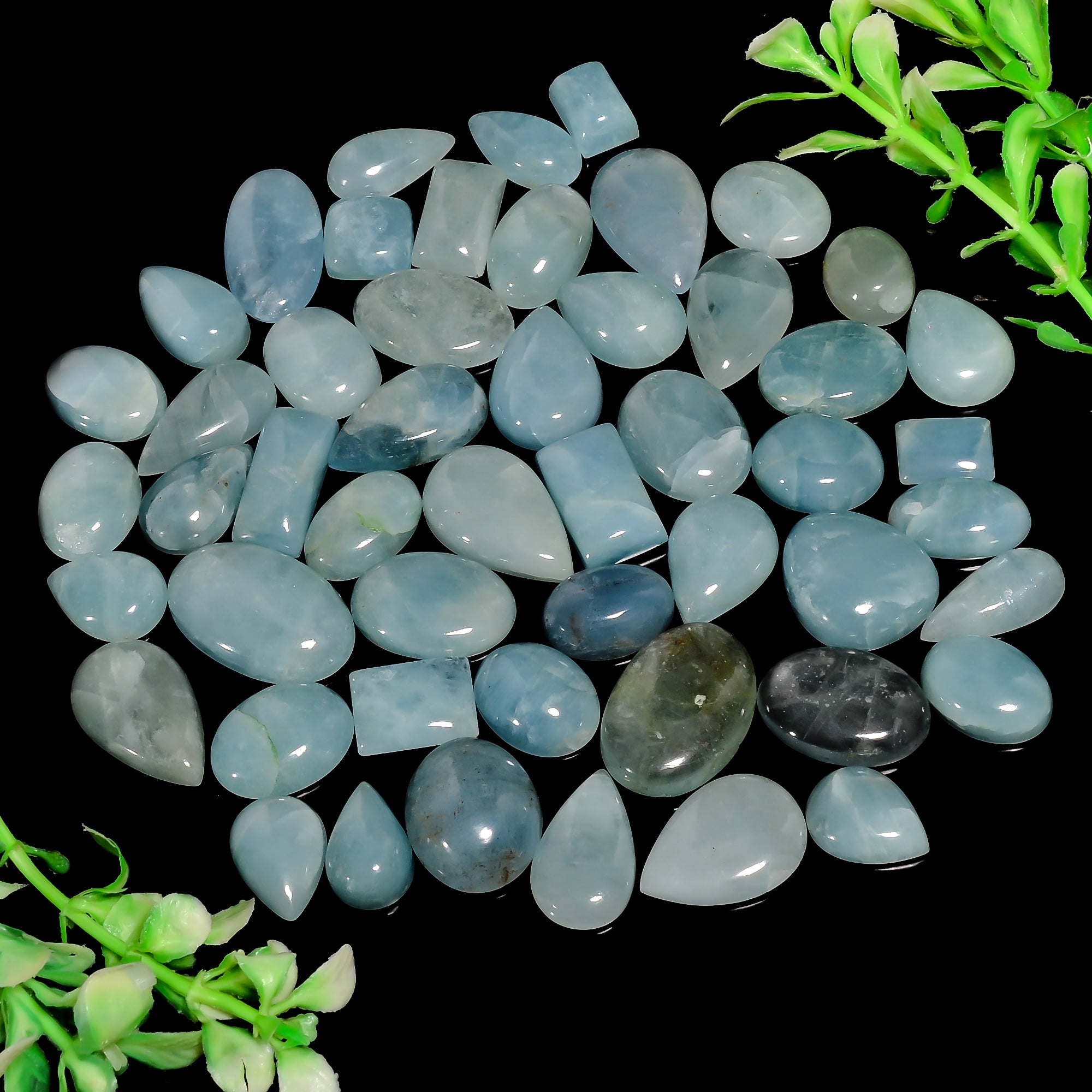 Natural Aquamarine Cabochon Gemstone Mix Shape Aquamarine Cabs Flat Back Gemstone Blue Color Aquamarine Cabochon Gemstone