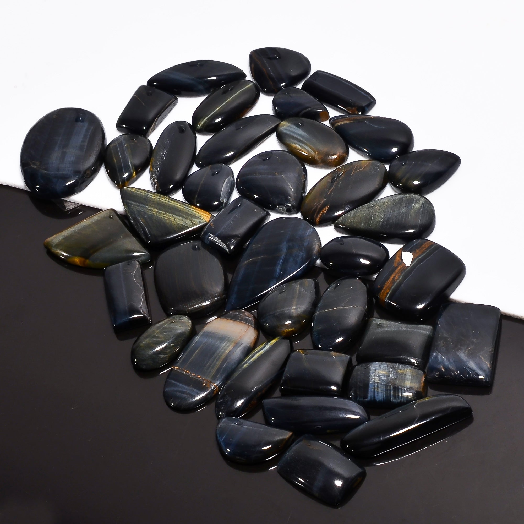 Blue tiger Eye Wholesale Lot of Cabochons with Intense Fire