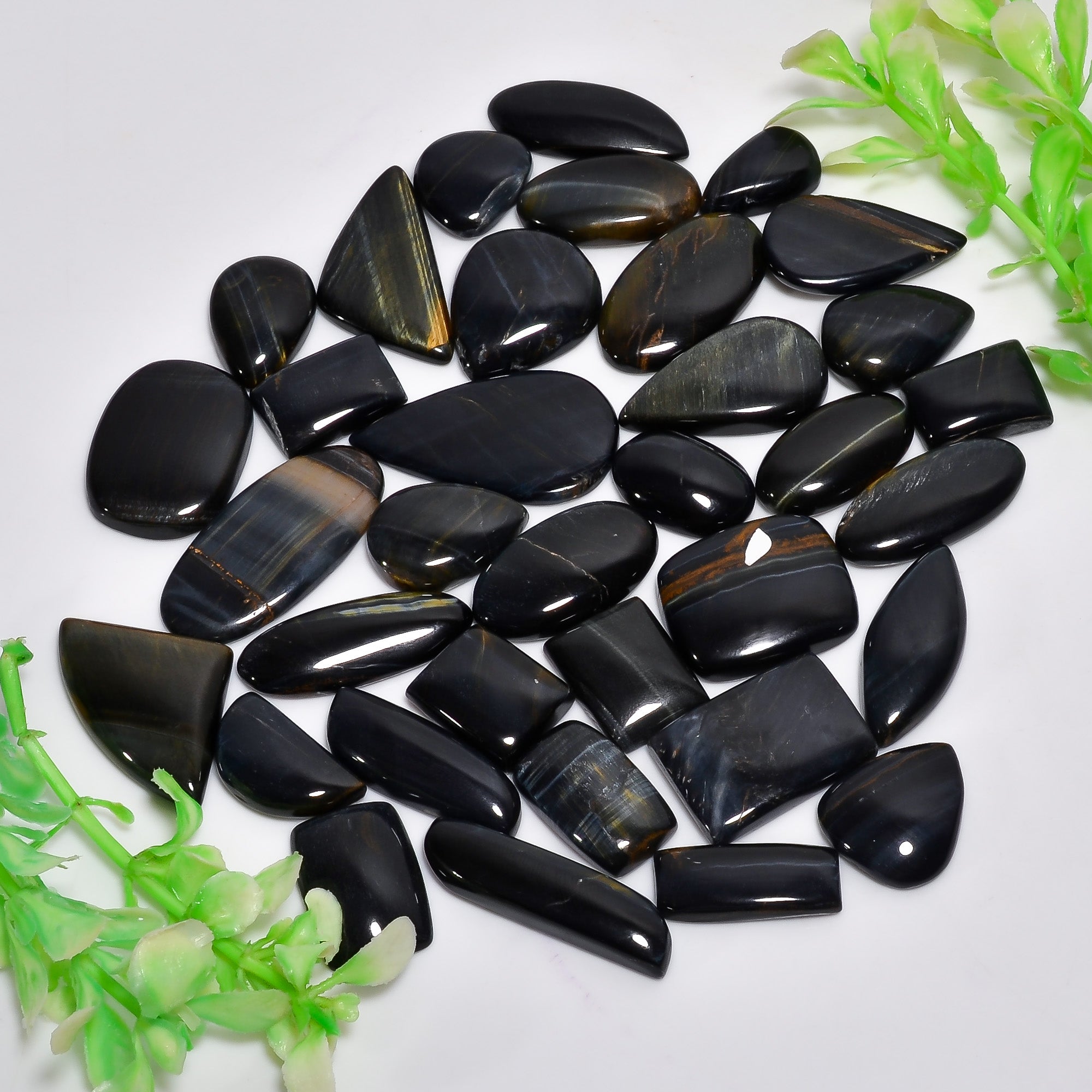 Blue tiger Eye Wholesale Lot of Cabochons with Intense Fire