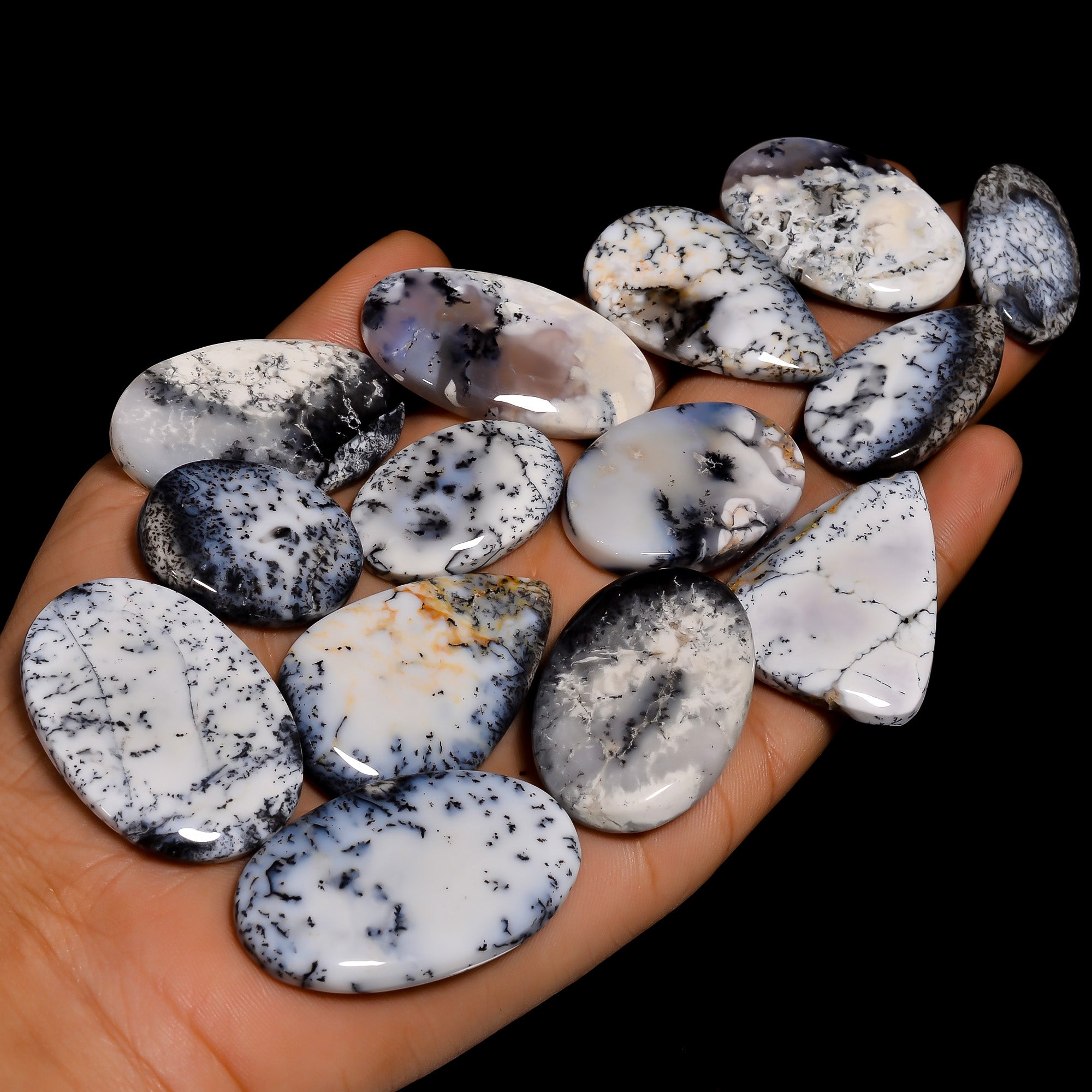 Wholesale Lot of Natural Dendritic Opal Lot Cabochons – Ideal for Rings & Pendants