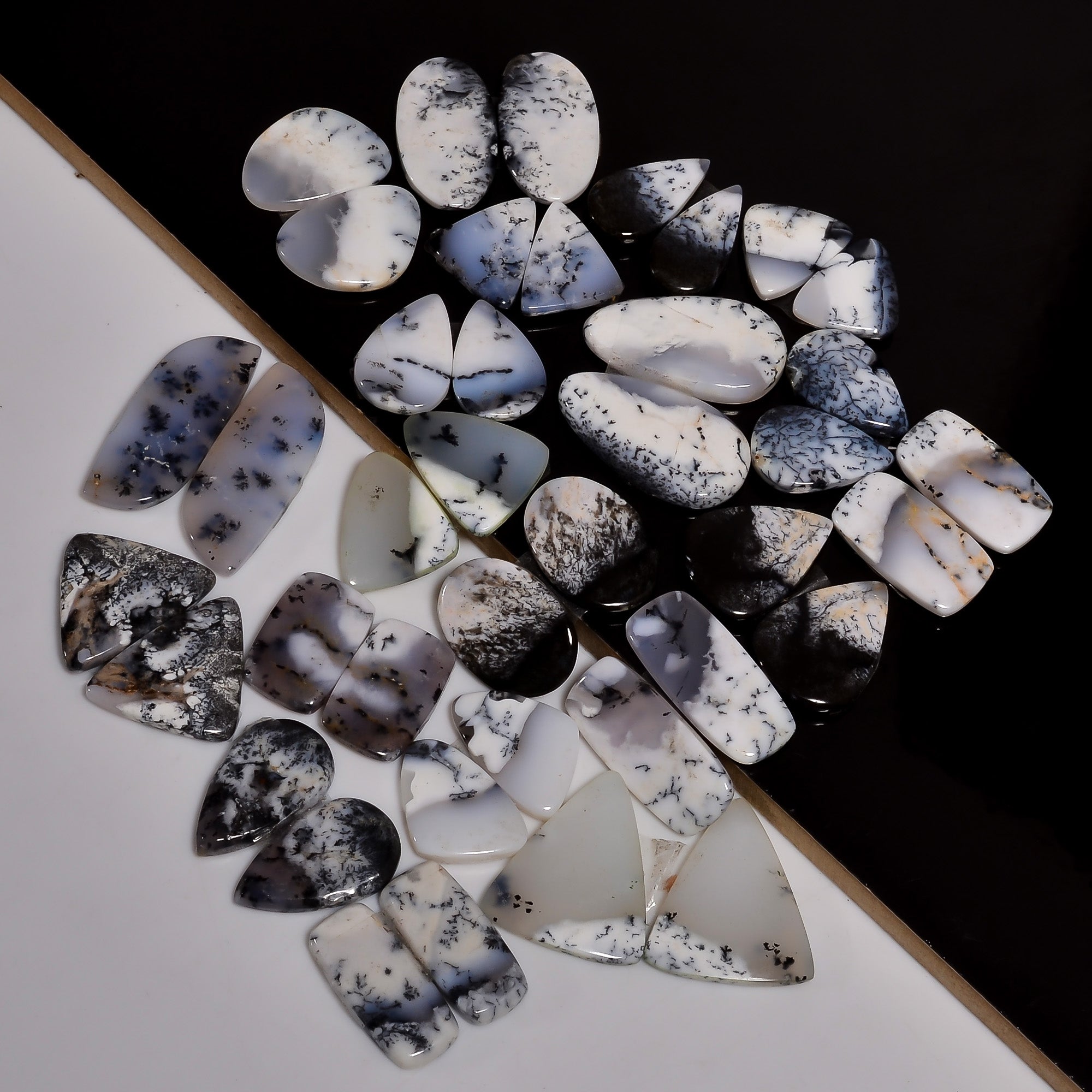 Natural Dendritic Opal Pair Cabochon Lot – Wholesale Gemstones for Jewelry Business