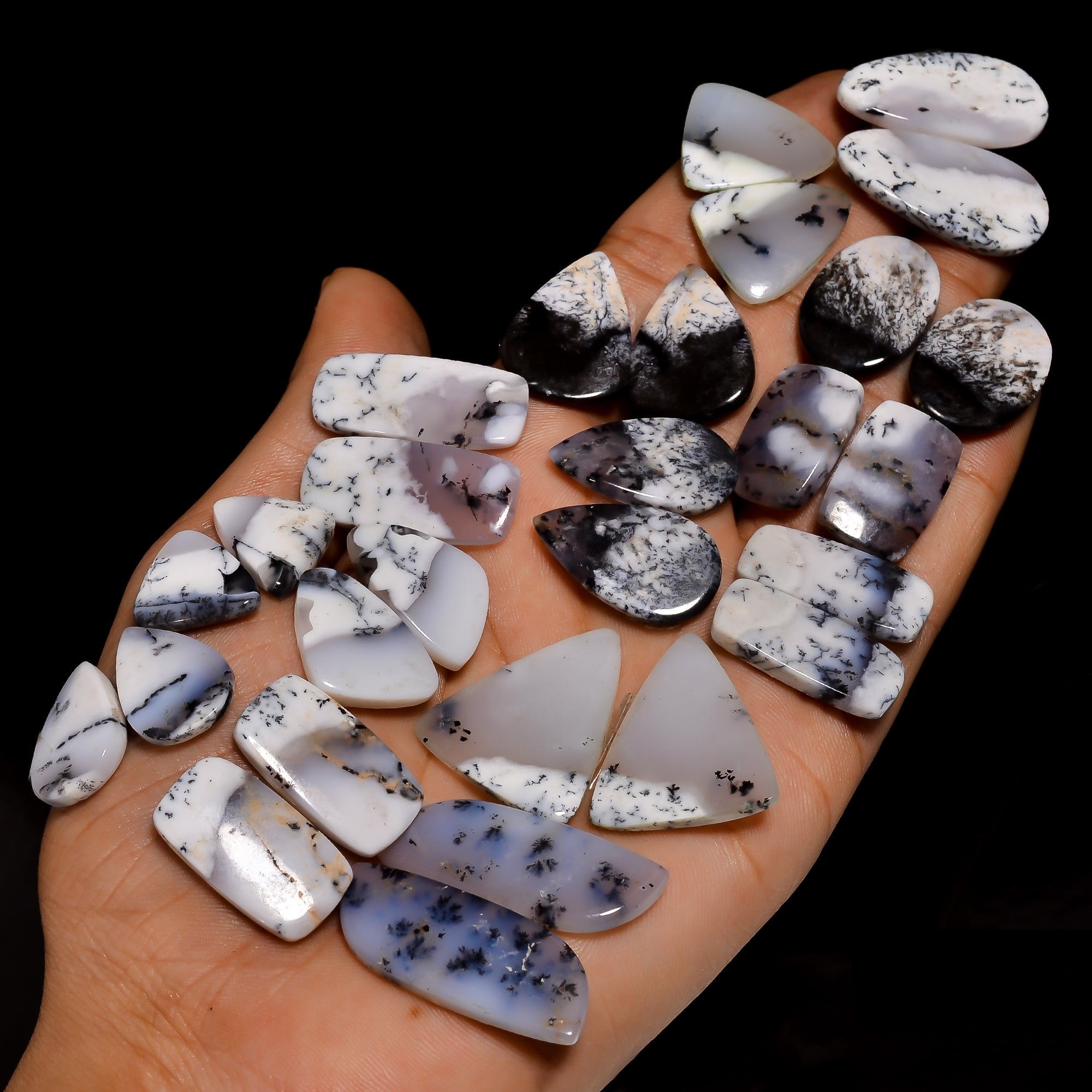 Natural Dendritic Opal Pair Cabochon Lot – Wholesale Gemstones for Jewelry Business