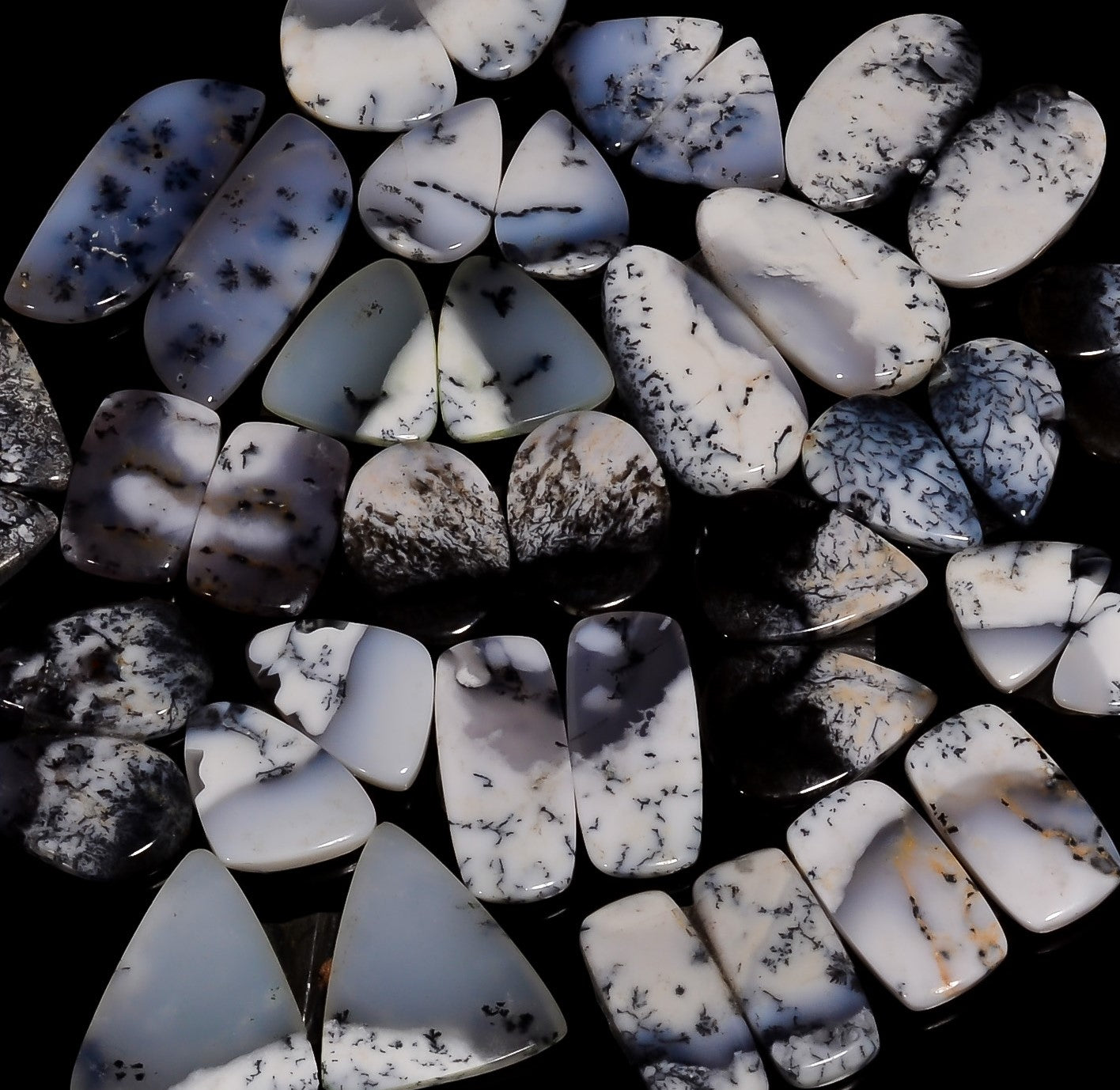 Natural Dendritic Opal Pair Cabochon Lot – Wholesale Gemstones for Jewelry Business