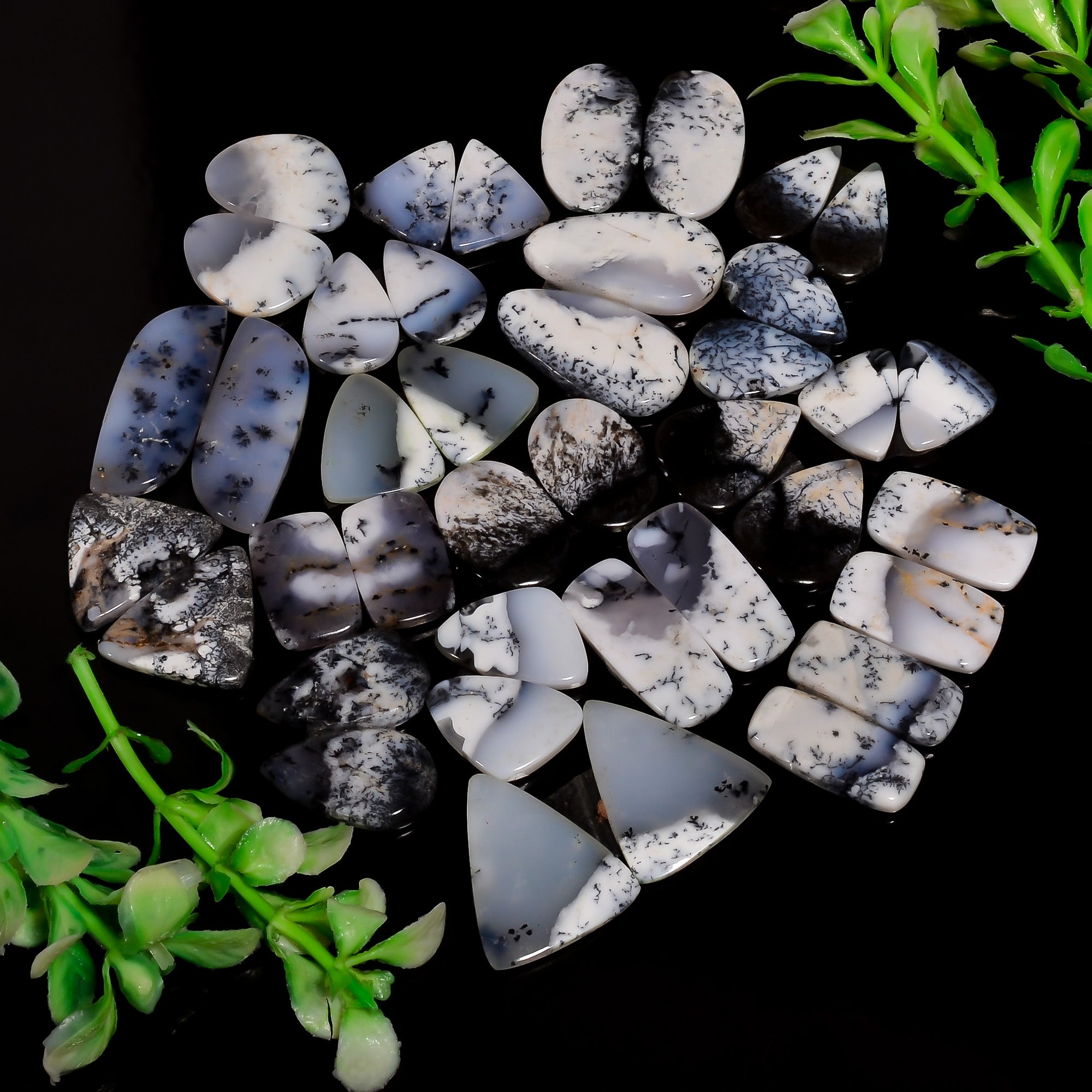 Natural Dendritic Opal Pair Cabochon Lot – Wholesale Gemstones for Jewelry Business