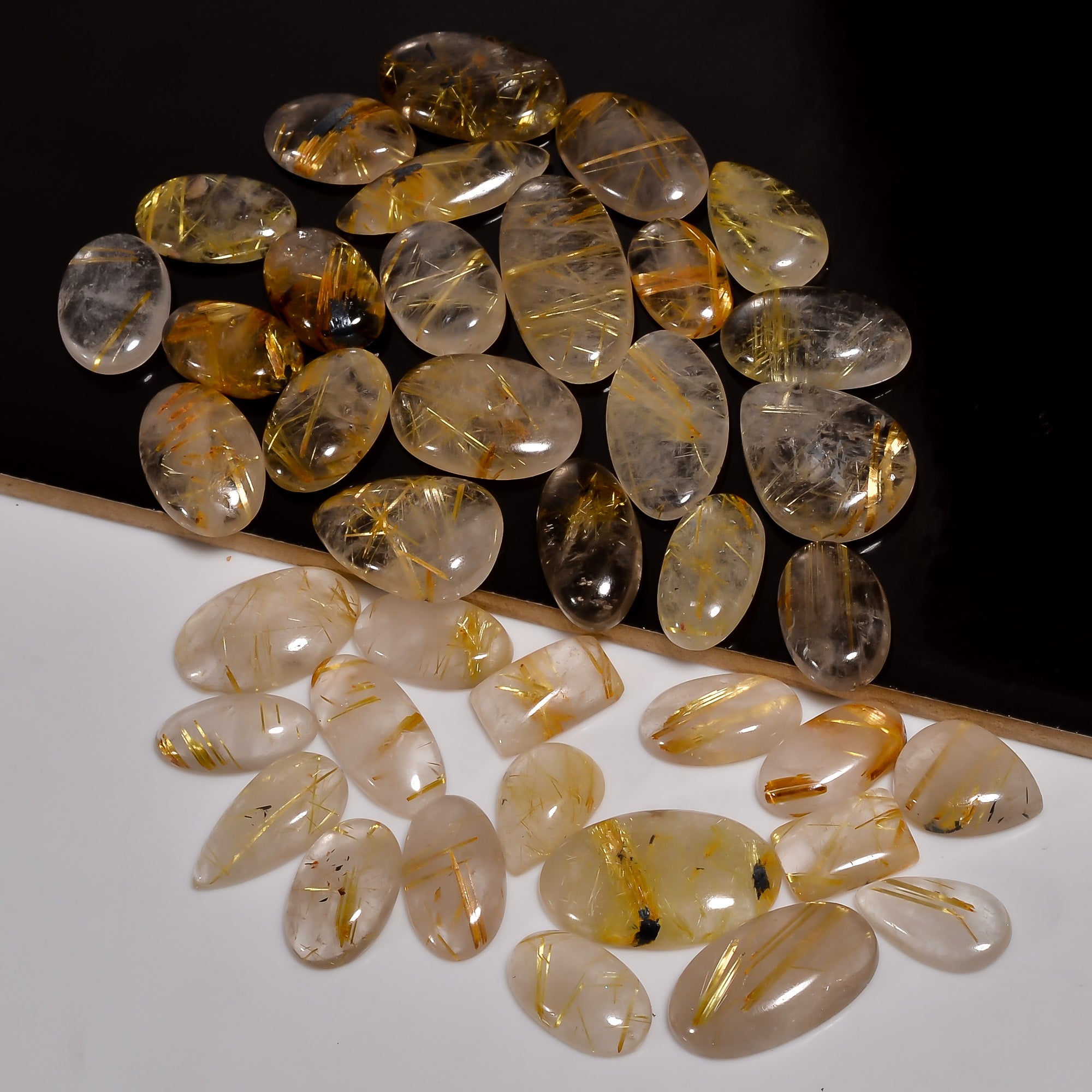 Wholesale Natural Golden Rutile Quartz Cabochon Gemstone Lot – High Quality for Jewelry Making