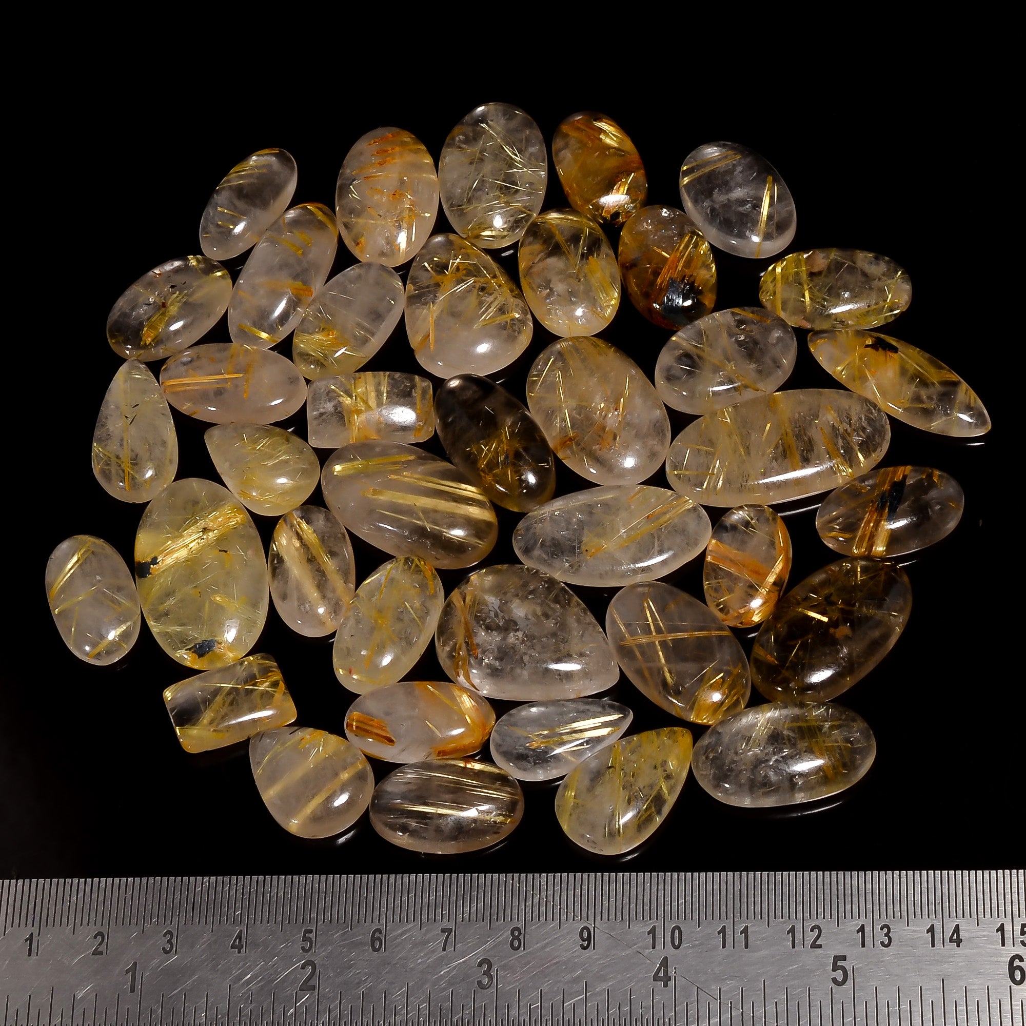 Wholesale Natural Golden Rutile Quartz Cabochon Gemstone Lot – High Quality for Jewelry Making