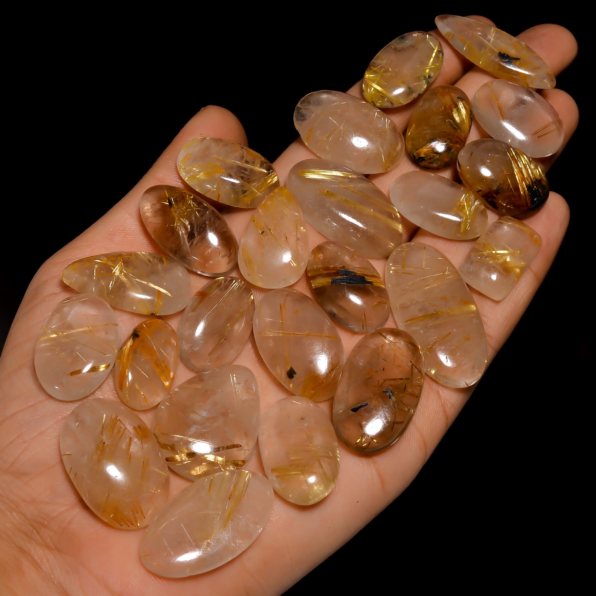 Wholesale Natural Golden Rutile Quartz Cabochon Gemstone Lot – High Quality for Jewelry Making