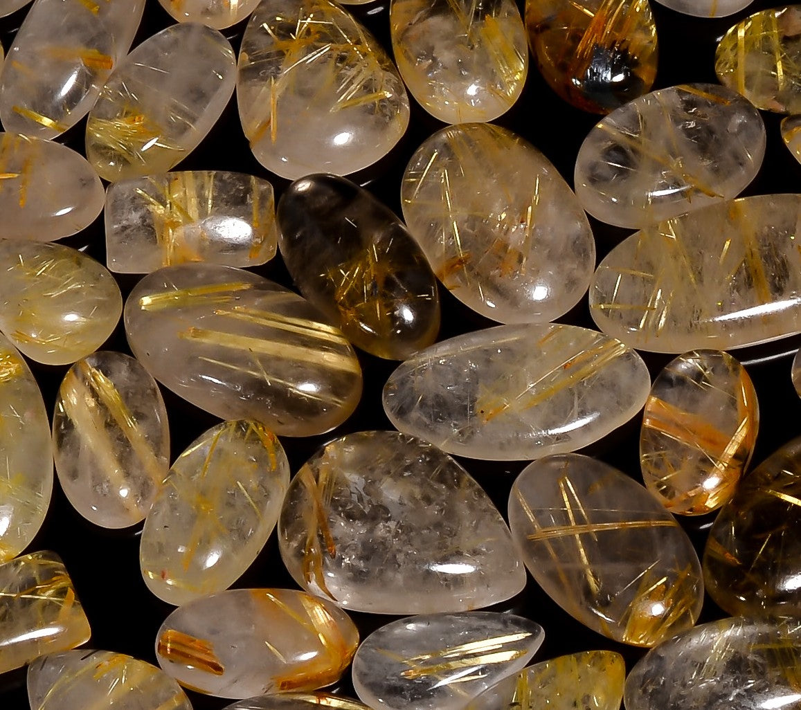 Wholesale Natural Golden Rutile Quartz Cabochon Gemstone Lot – High Quality for Jewelry Making