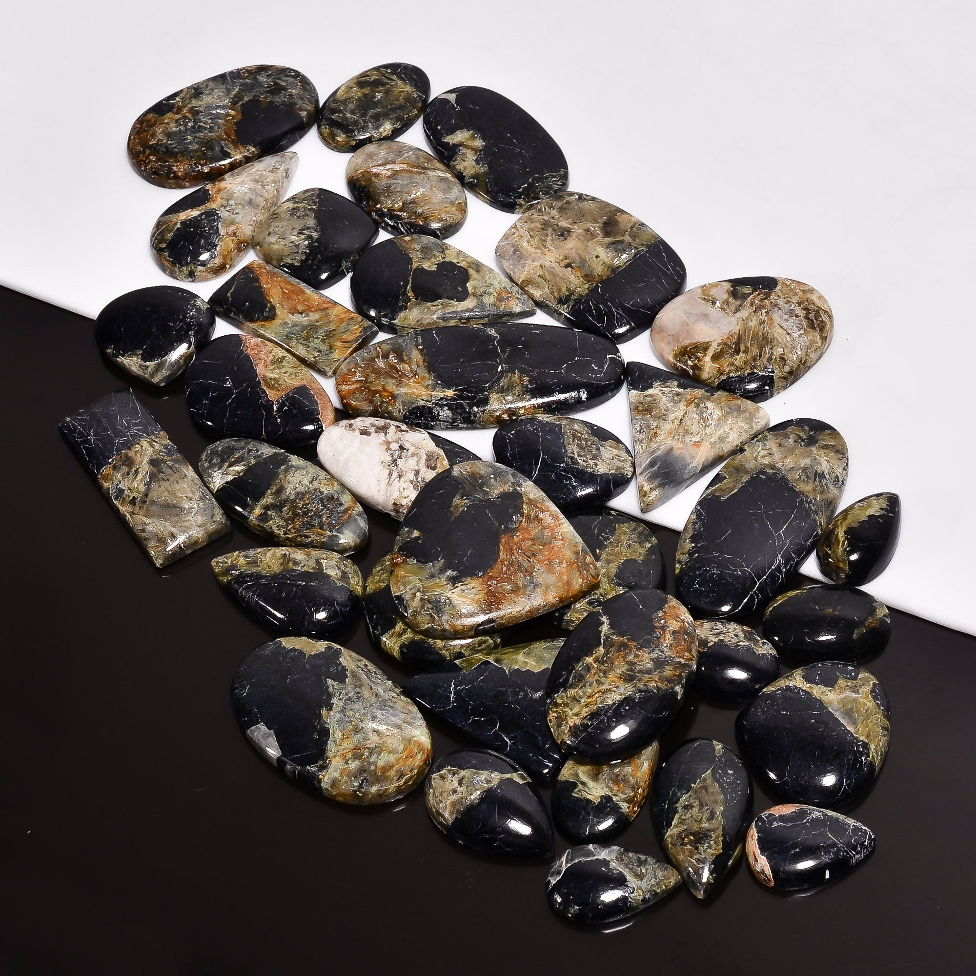 Natural Golden Serpentine Cabochons in Bulk – Wholesale Gemstone Lot for Designers