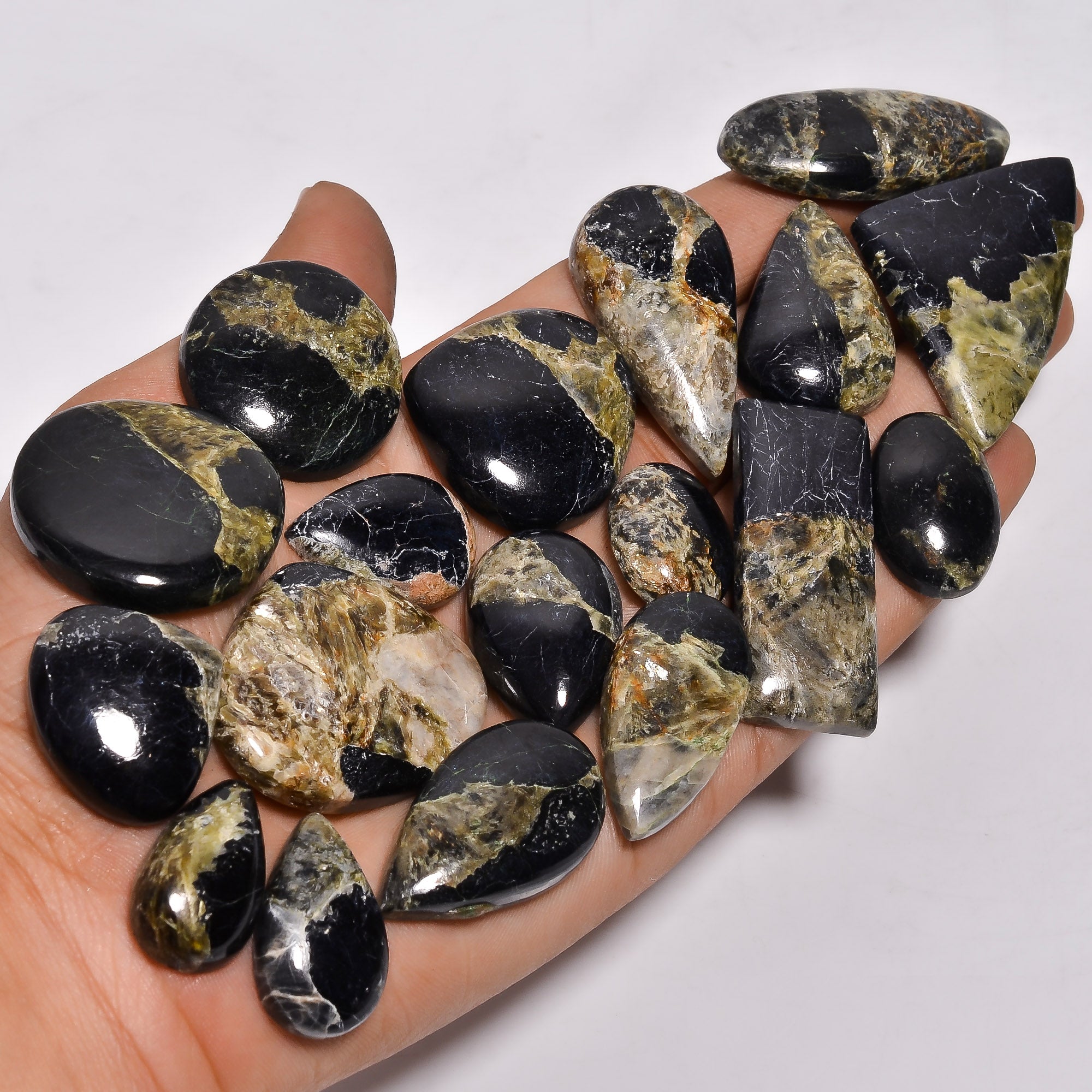 Natural Golden Serpentine Cabochons in Bulk – Wholesale Gemstone Lot for Designers