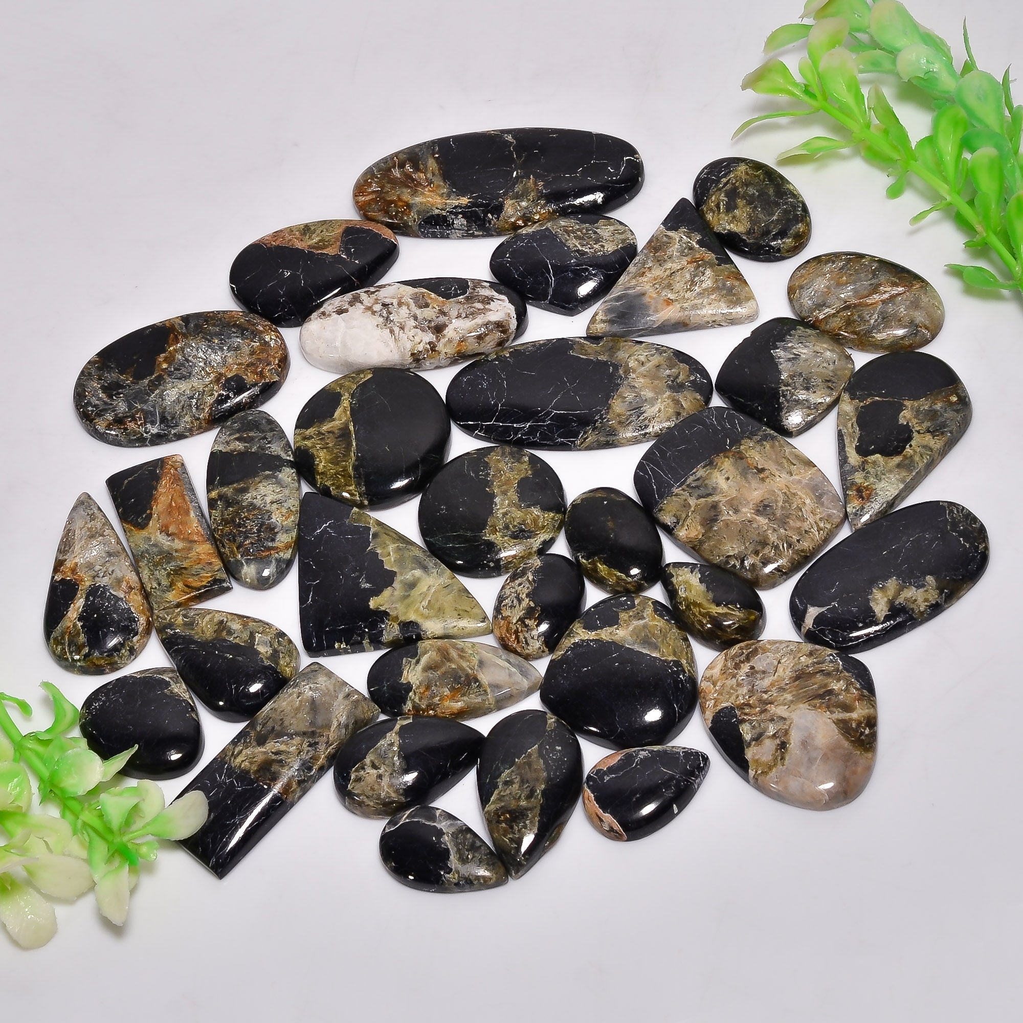 Natural Golden Serpentine Cabochons in Bulk – Wholesale Gemstone Lot for Designers