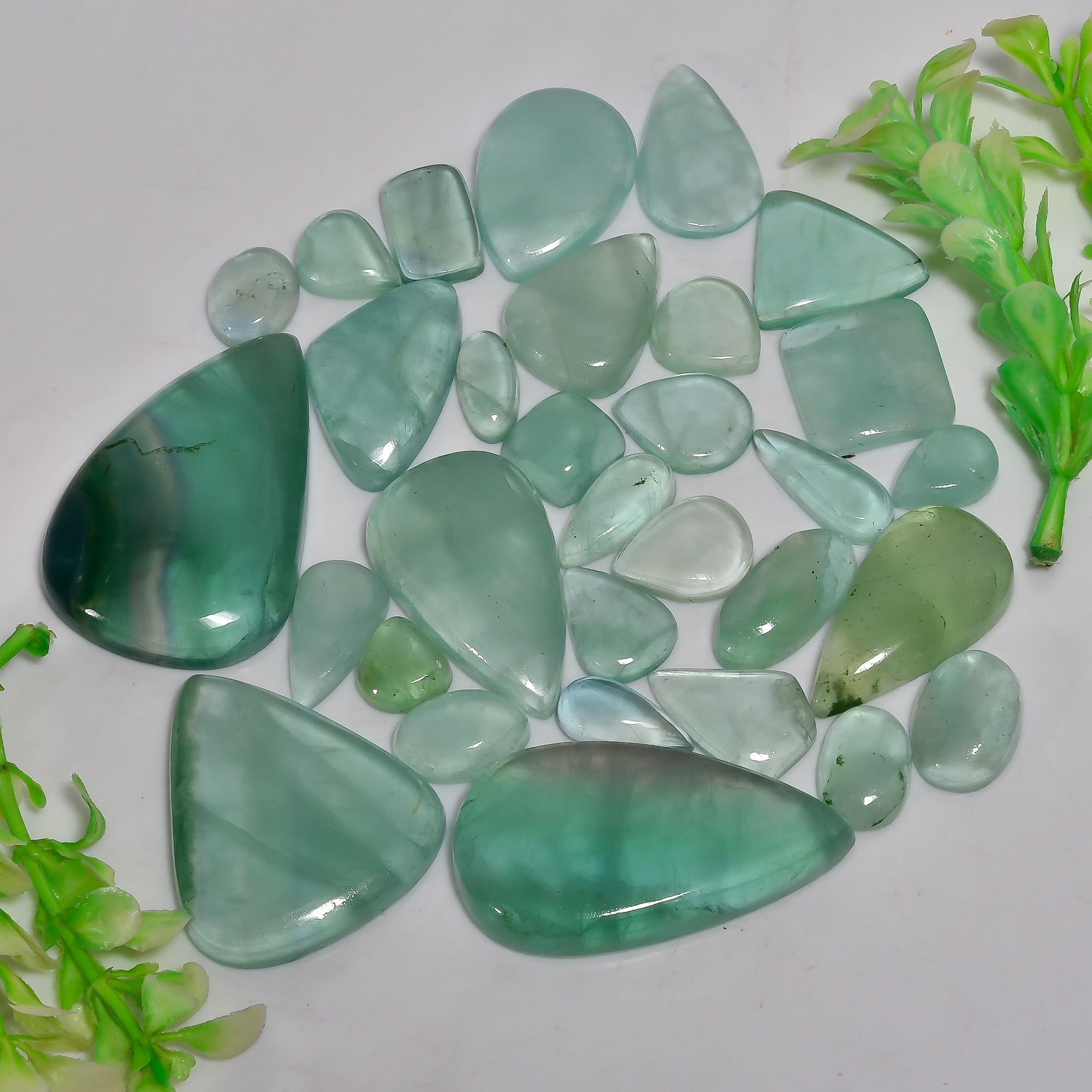 Natural Green Fluorite Cabochon Wholesale Lot – Perfect for Silver & Brass Jewelry
