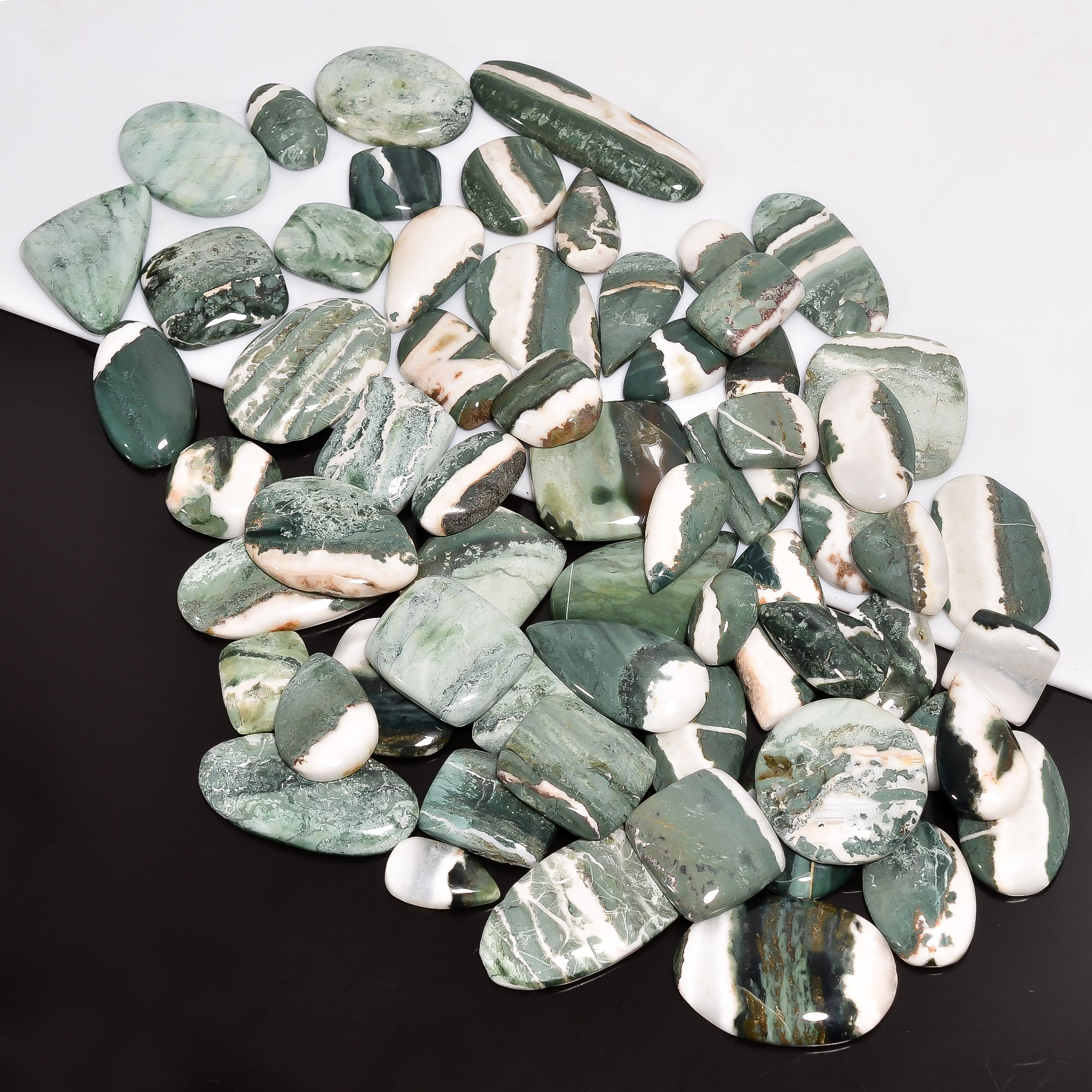 Natural Green Sardonyx Cabochons in Bulk – Wholesale Gemstone Lot for Designers