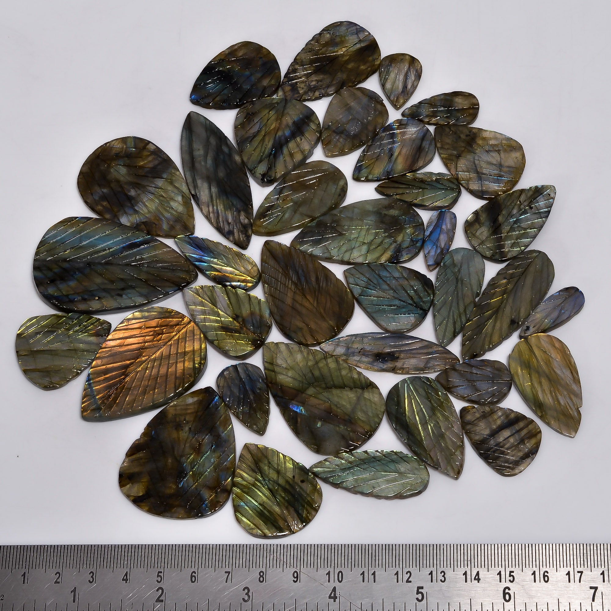 Natural Labradorite Carving Leaves Cabochons in Bulk – Wholesale Gemstone Lot for Designers