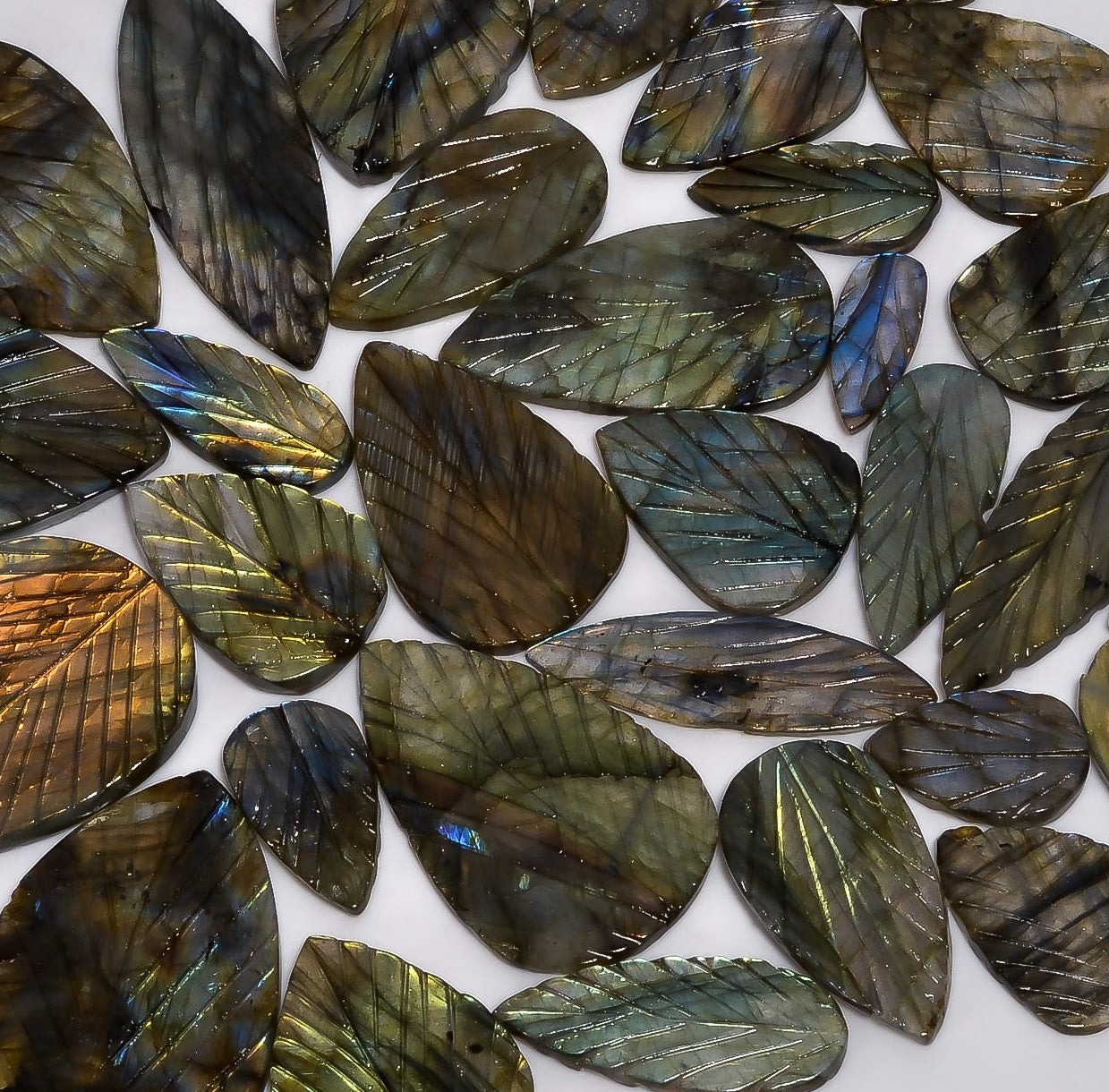 Natural Labradorite Carving Leaves Cabochons in Bulk – Wholesale Gemstone Lot for Designers