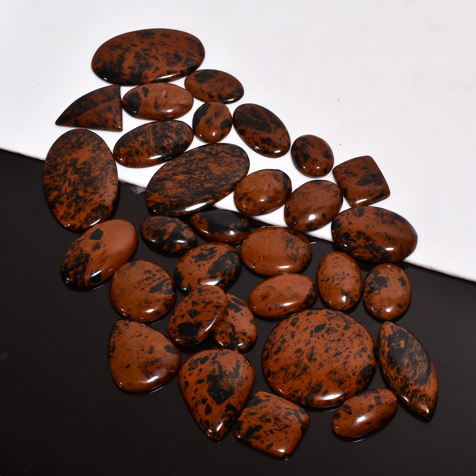 Natural Mahogany Obsidian Lot Cabochons – Bulk Gemstone Lot for Jewelry Designers