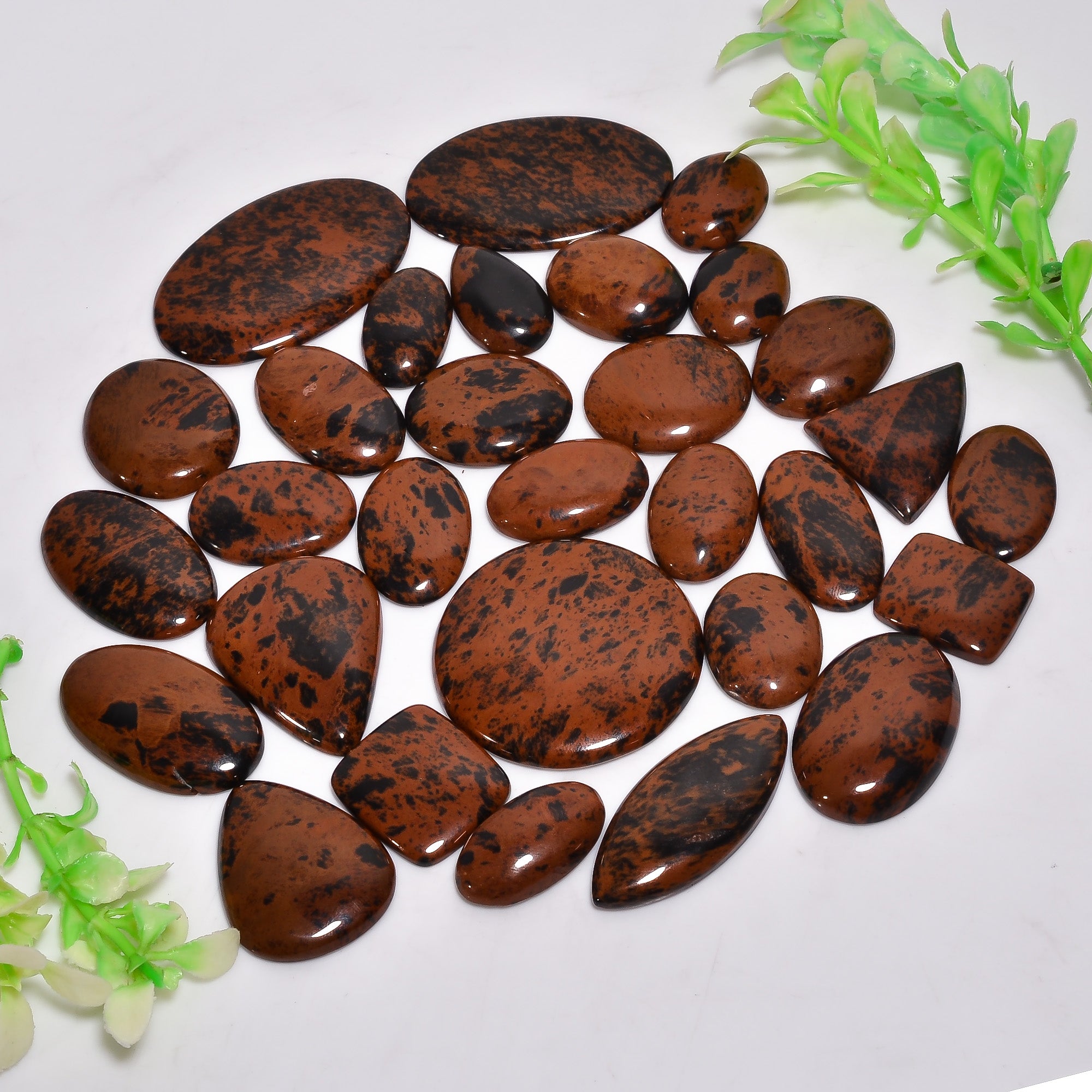 Natural Mahogany Obsidian Lot Cabochons – Bulk Gemstone Lot for Jewelry Designers