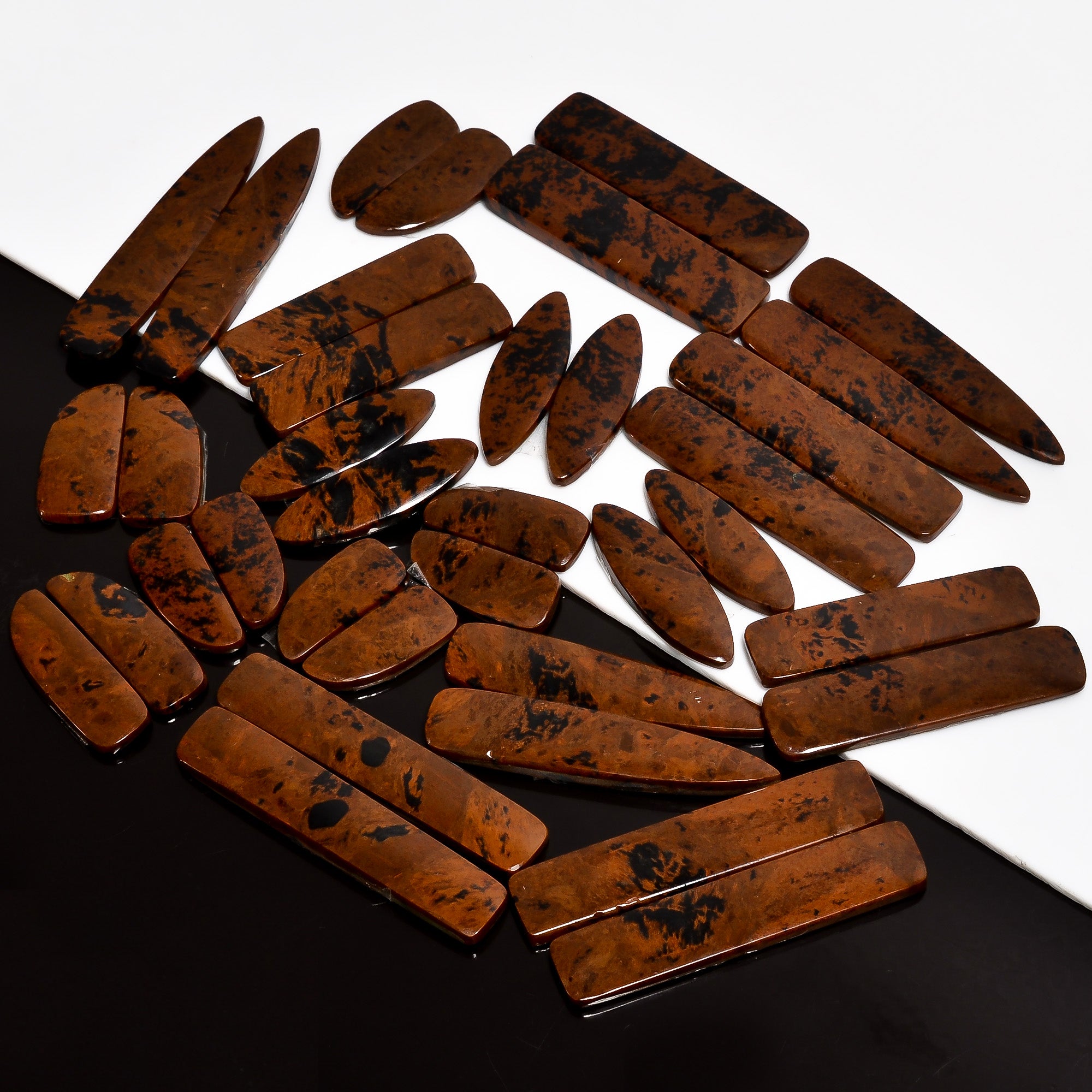 Natural Mahogany Obsidian Pair Lot Cabochons – Bulk Gemstone Lot for Jewelry Designers