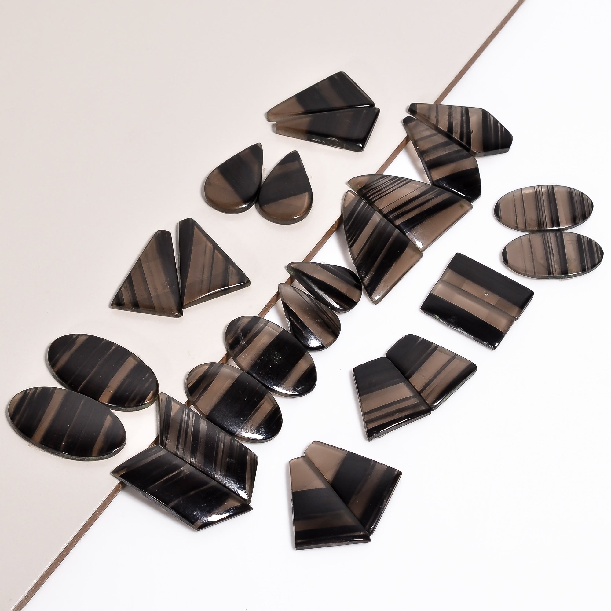 Polished Natural Midnight Obsidian Pair Cabochons – Mixed Sizes Wholesale Gemstone Lot