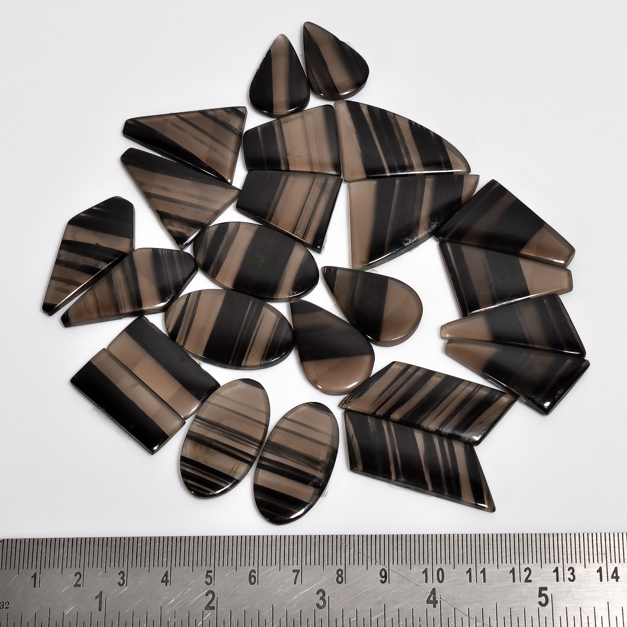 Polished Natural Midnight Obsidian Pair Cabochons – Mixed Sizes Wholesale Gemstone Lot