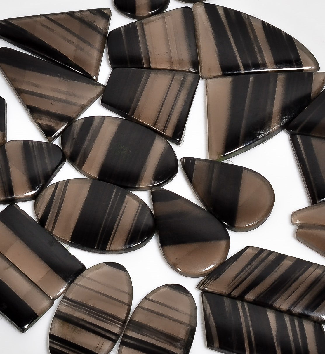 Polished Natural Midnight Obsidian Pair Cabochons – Mixed Sizes Wholesale Gemstone Lot