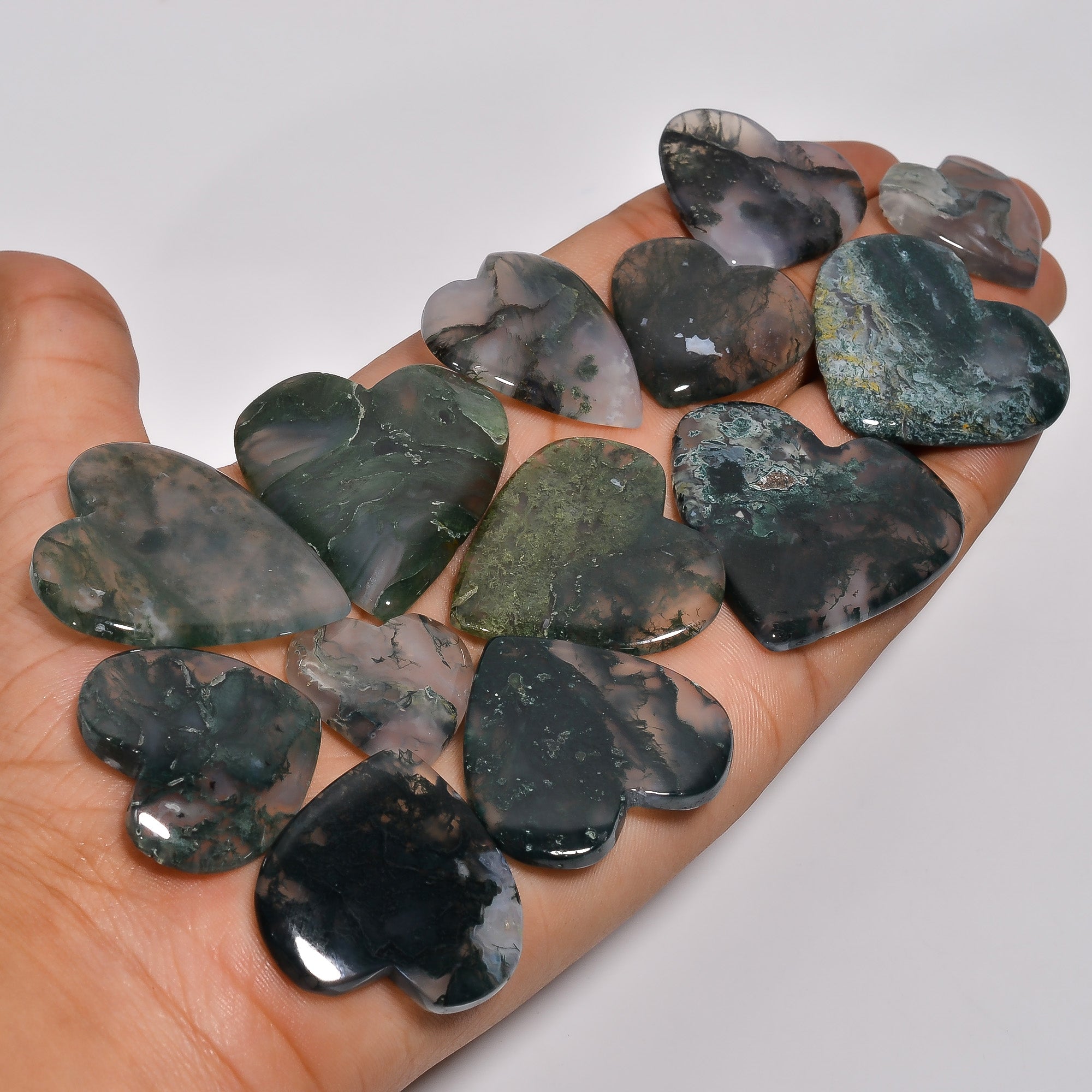 Bulk Natural Moss Agate Heart Cabochon Gemstone Lot – Wholesale Jewelry Supplies