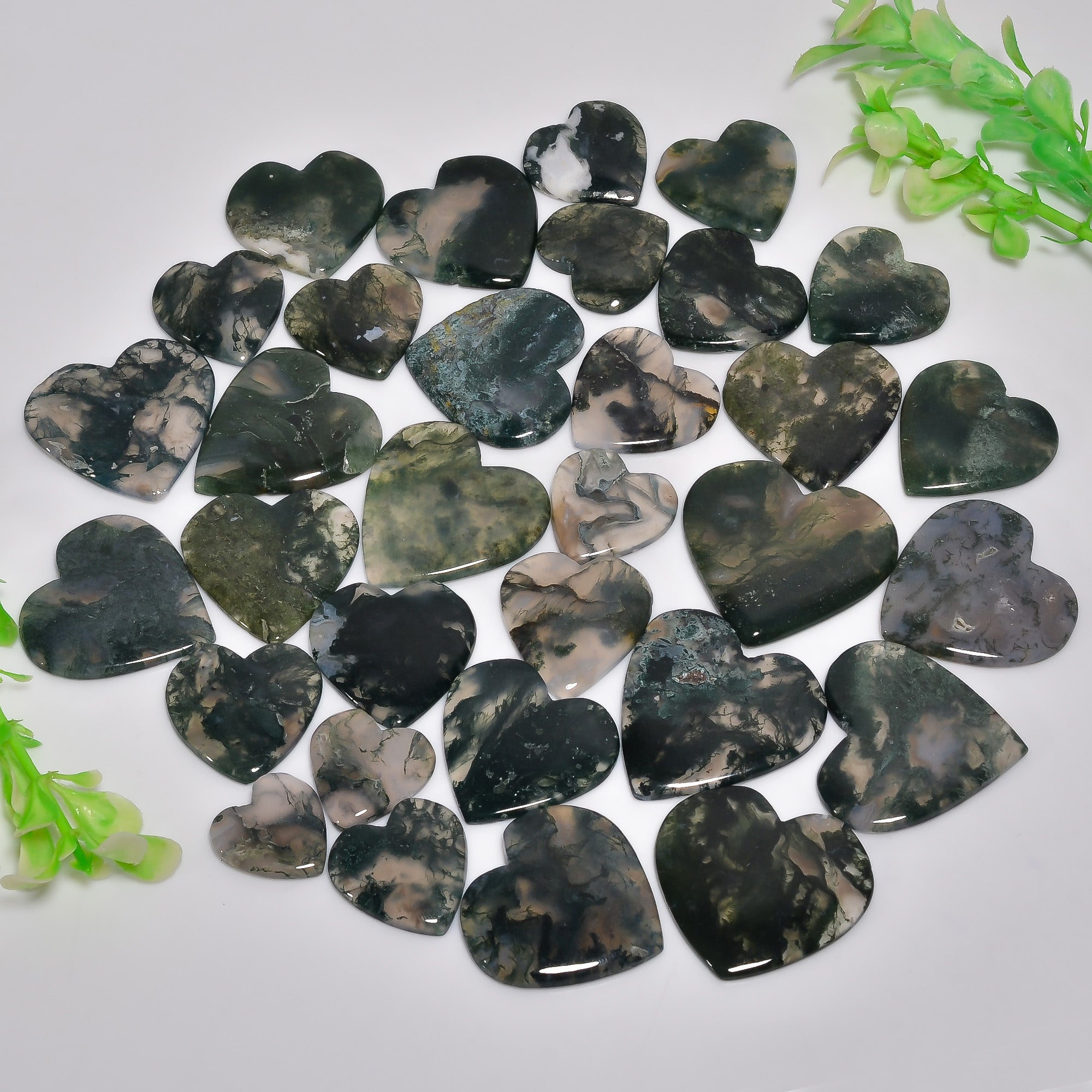 Bulk Natural Moss Agate Heart Cabochon Gemstone Lot – Wholesale Jewelry Supplies