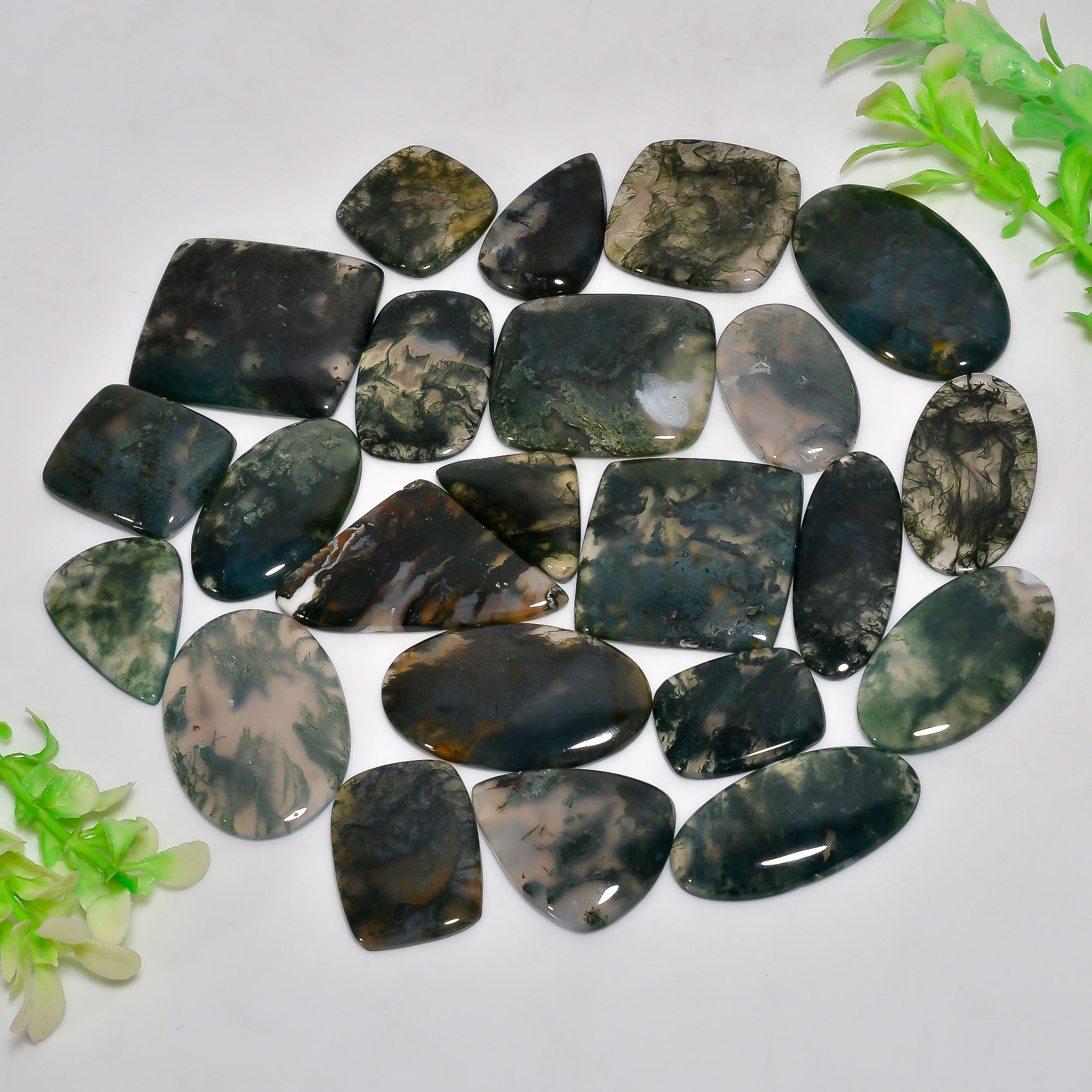 Wholesale Moss Agate Cabochons – Polished Gemstones for Craft & Jewelry
