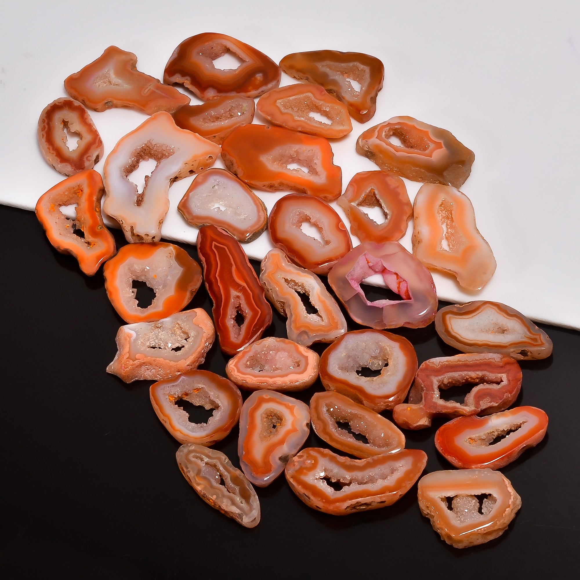 Bulk Lot of Natural Orange Botswana Agate Druzy Cabochons – Dome Cut Polished Gemstones