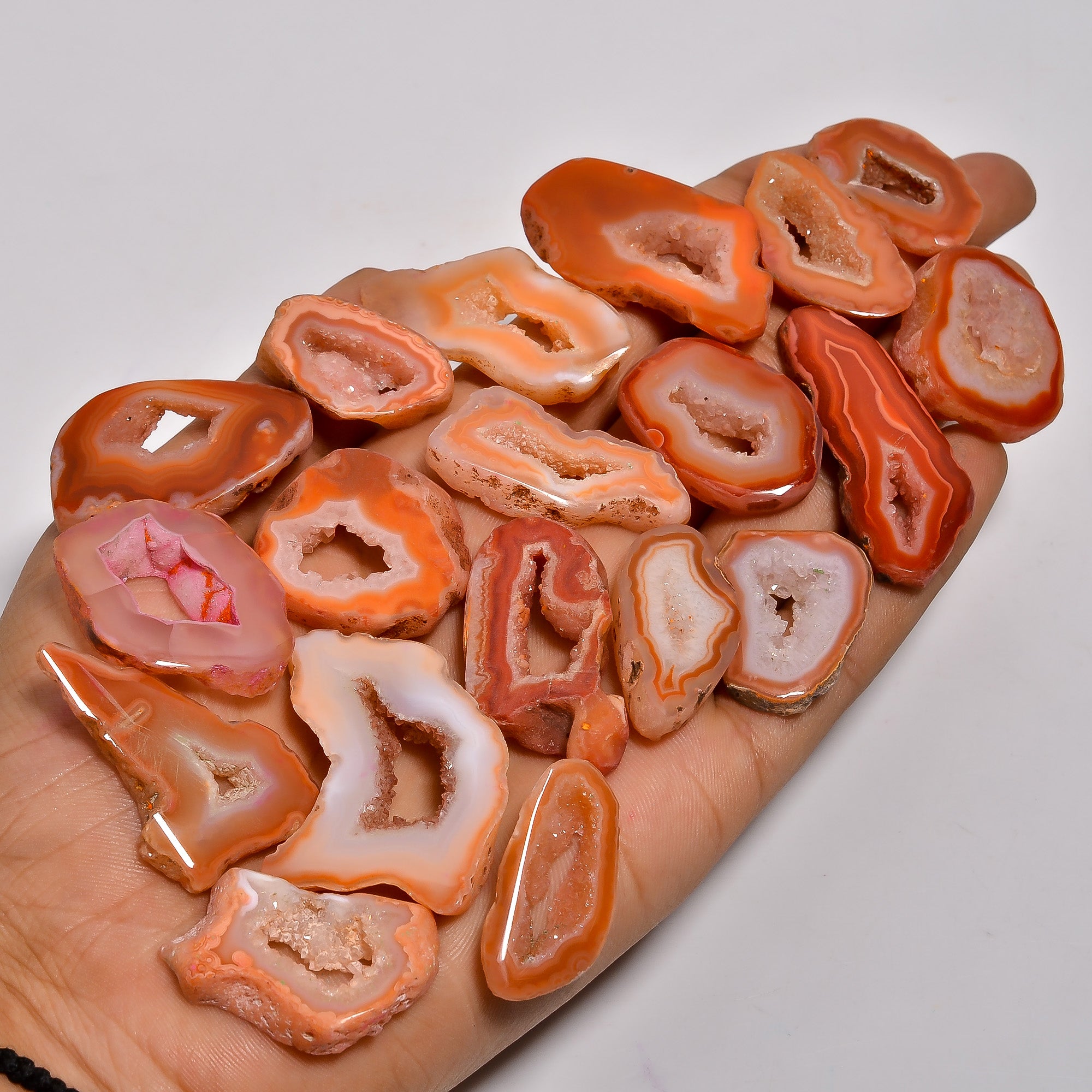 Bulk Lot of Natural Orange Botswana Agate Druzy Cabochons – Dome Cut Polished Gemstones