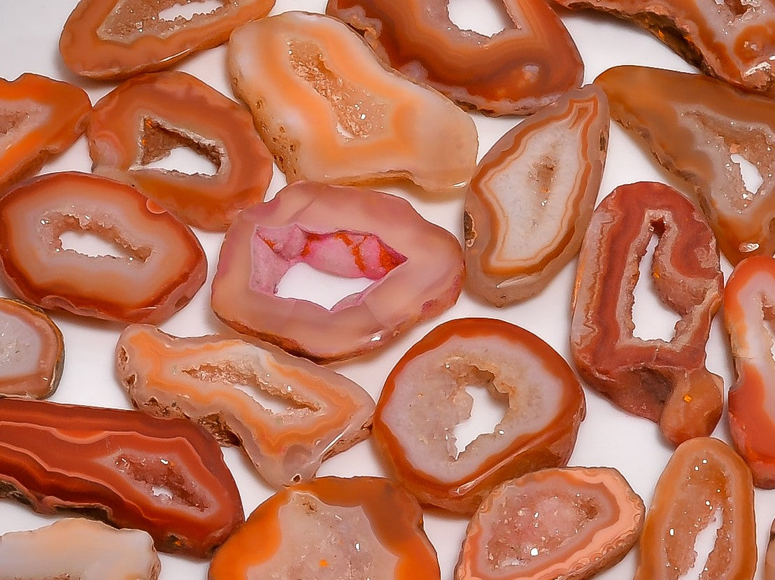 Bulk Lot of Natural Orange Botswana Agate Druzy Cabochons – Dome Cut Polished Gemstones