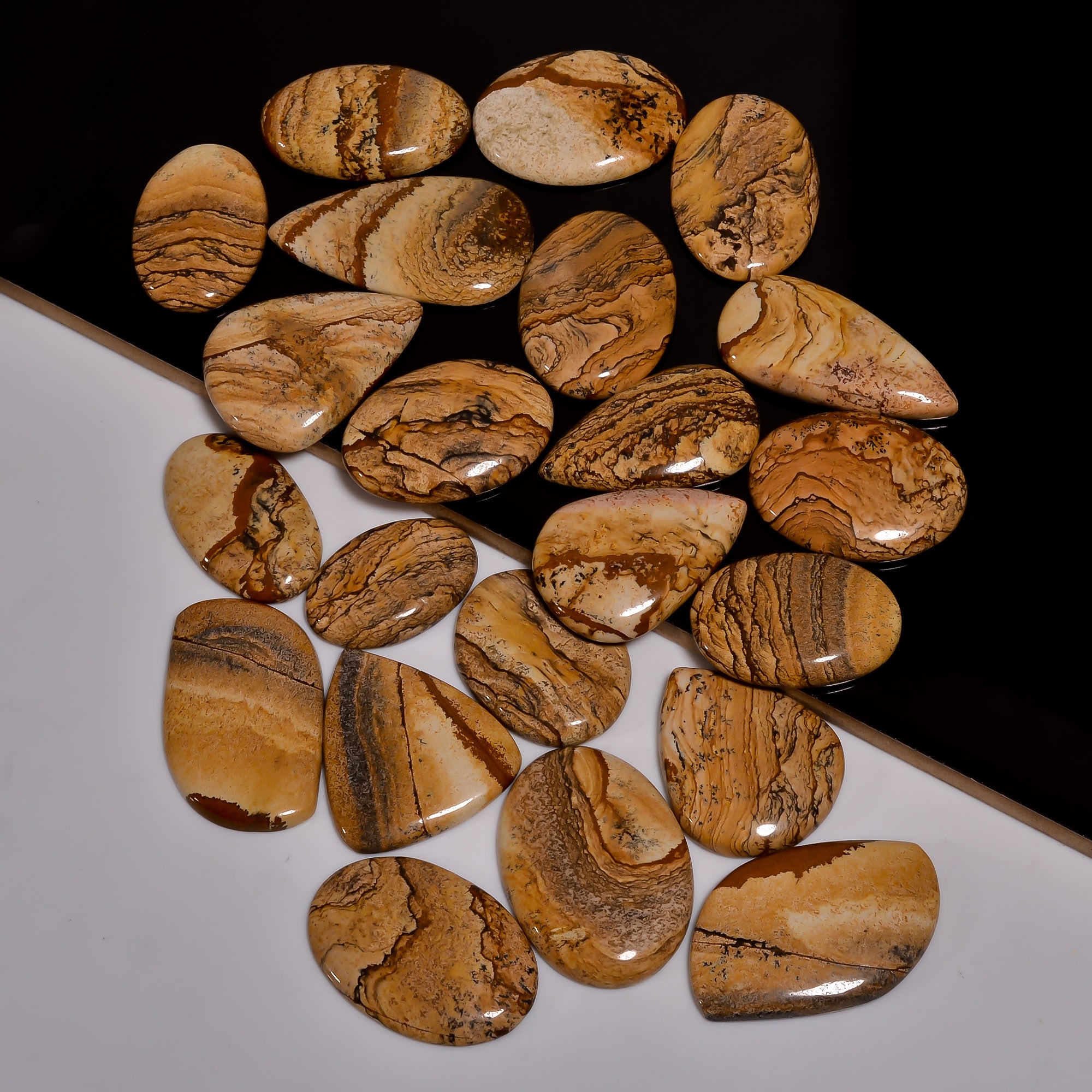 Wholesale Natural Picture Jasper Cabochons – Bulk Gemstone Lot for Jewelry Designers