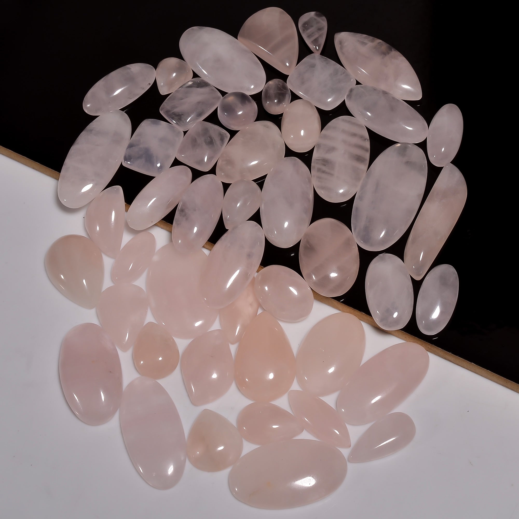 Wholesale Lot of Natural Rose Quartz Cabochons – Mixed Shapes & Sizes Available