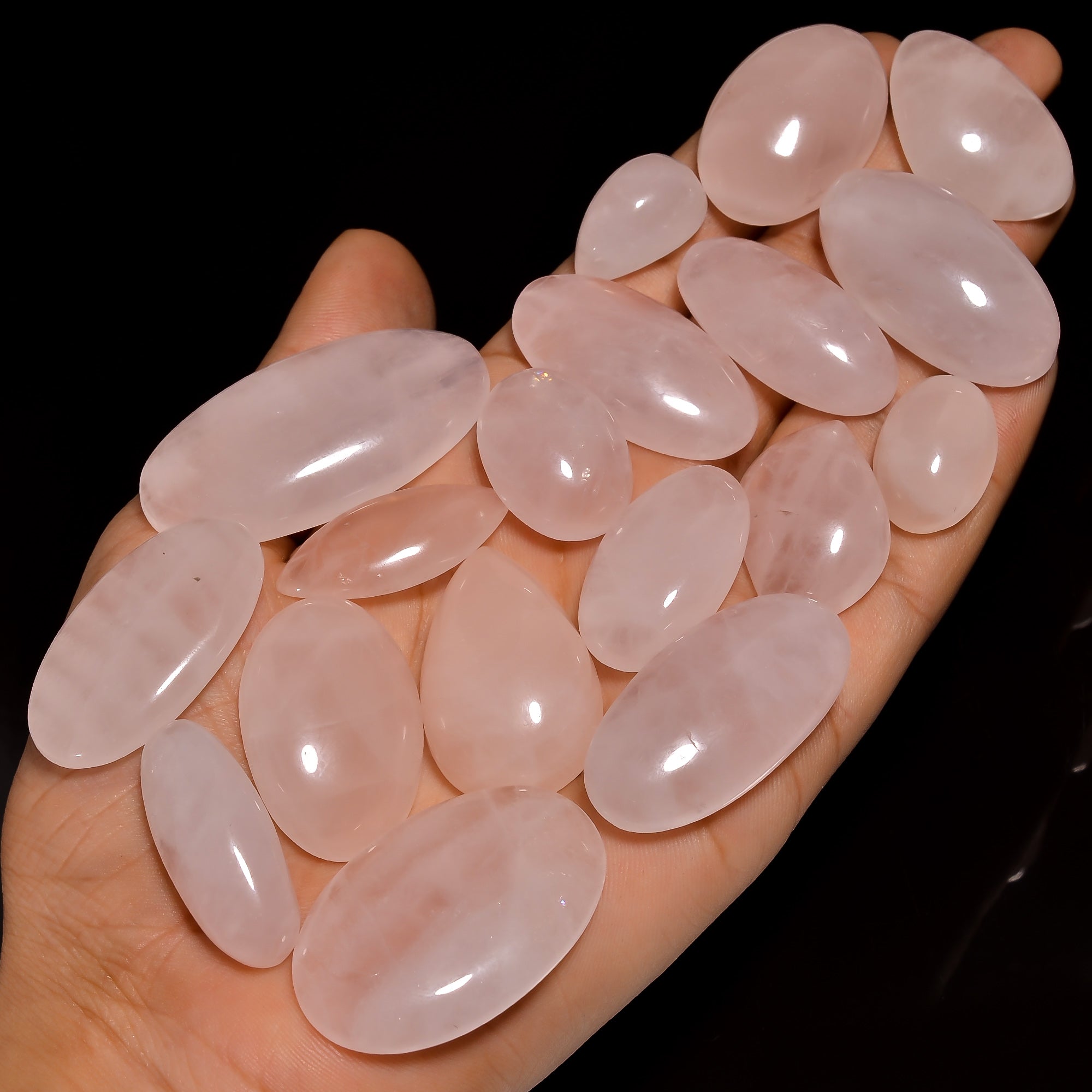 Wholesale Lot of Natural Rose Quartz Cabochons – Mixed Shapes & Sizes Available
