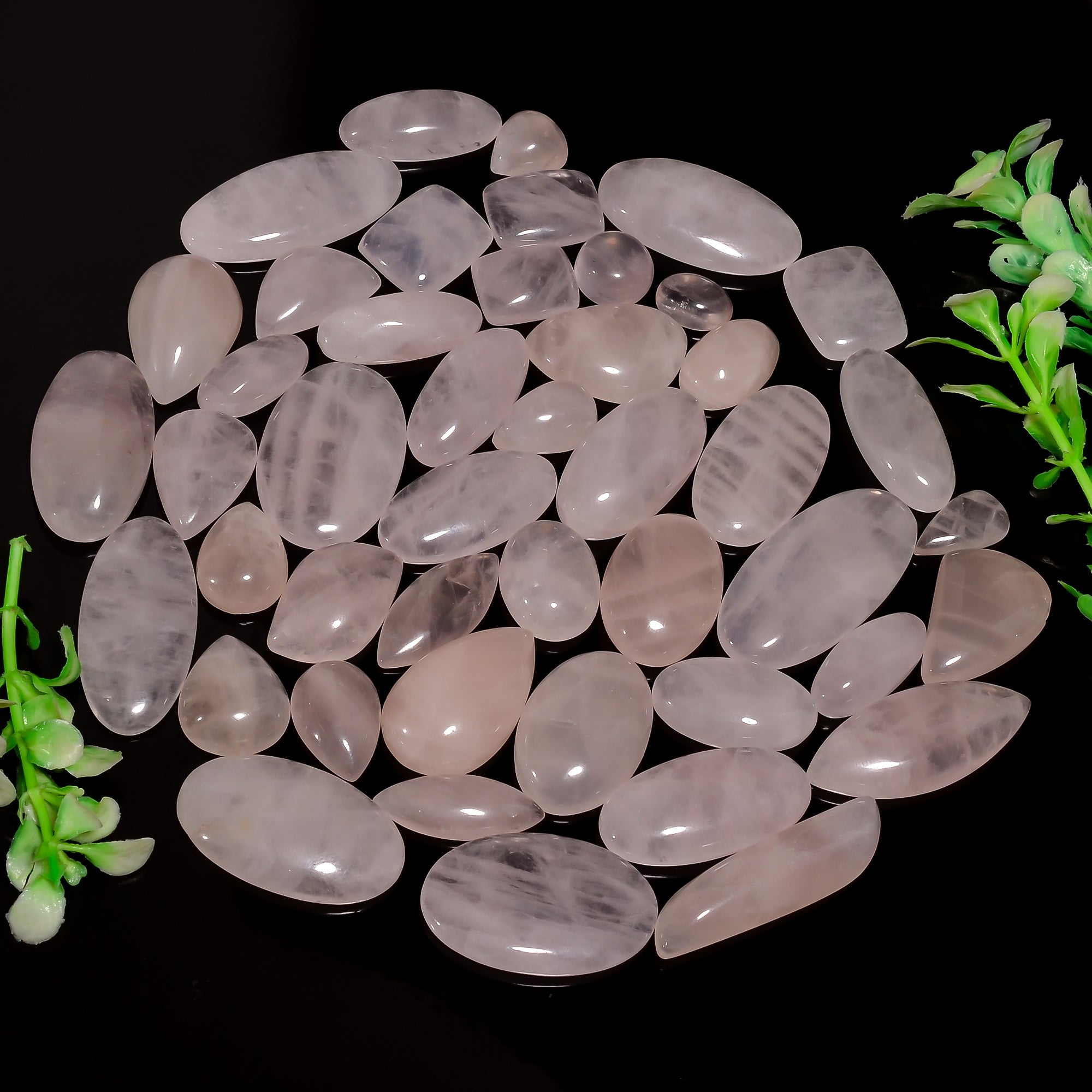 Wholesale Lot of Natural Rose Quartz Cabochons – Mixed Shapes & Sizes Available