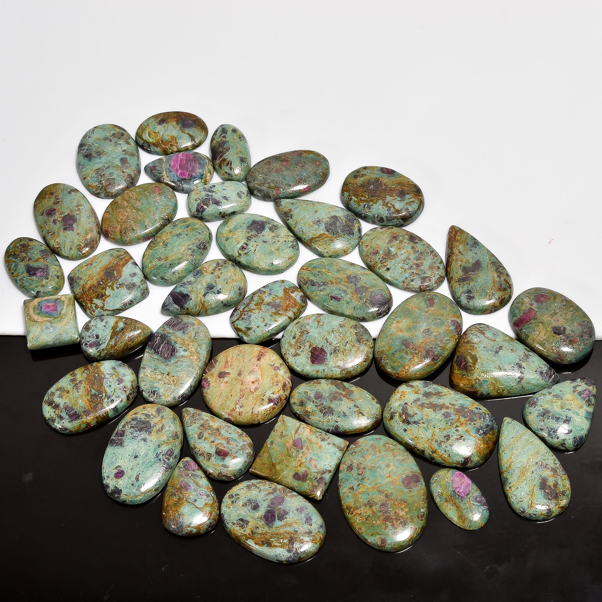 Natural Ruby Fuchsite Cabochon Gemstones in Wholesale Lot – Jewelry Craft Supply