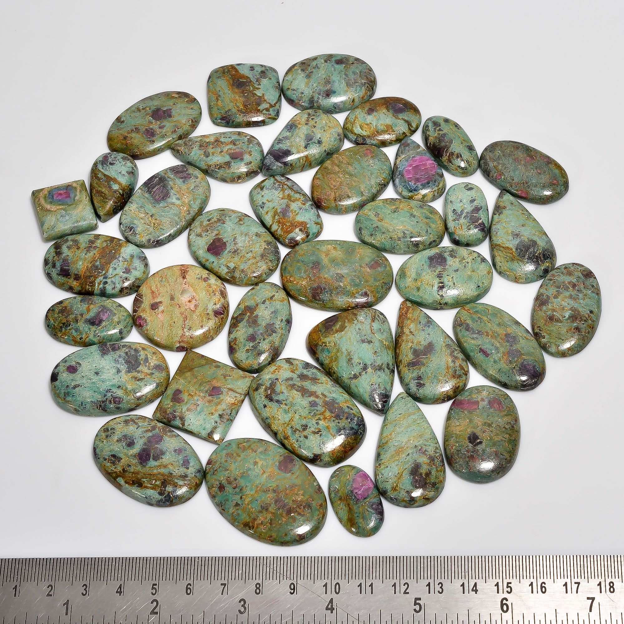 Natural Ruby Fuchsite Cabochon Gemstones in Wholesale Lot – Jewelry Craft Supply