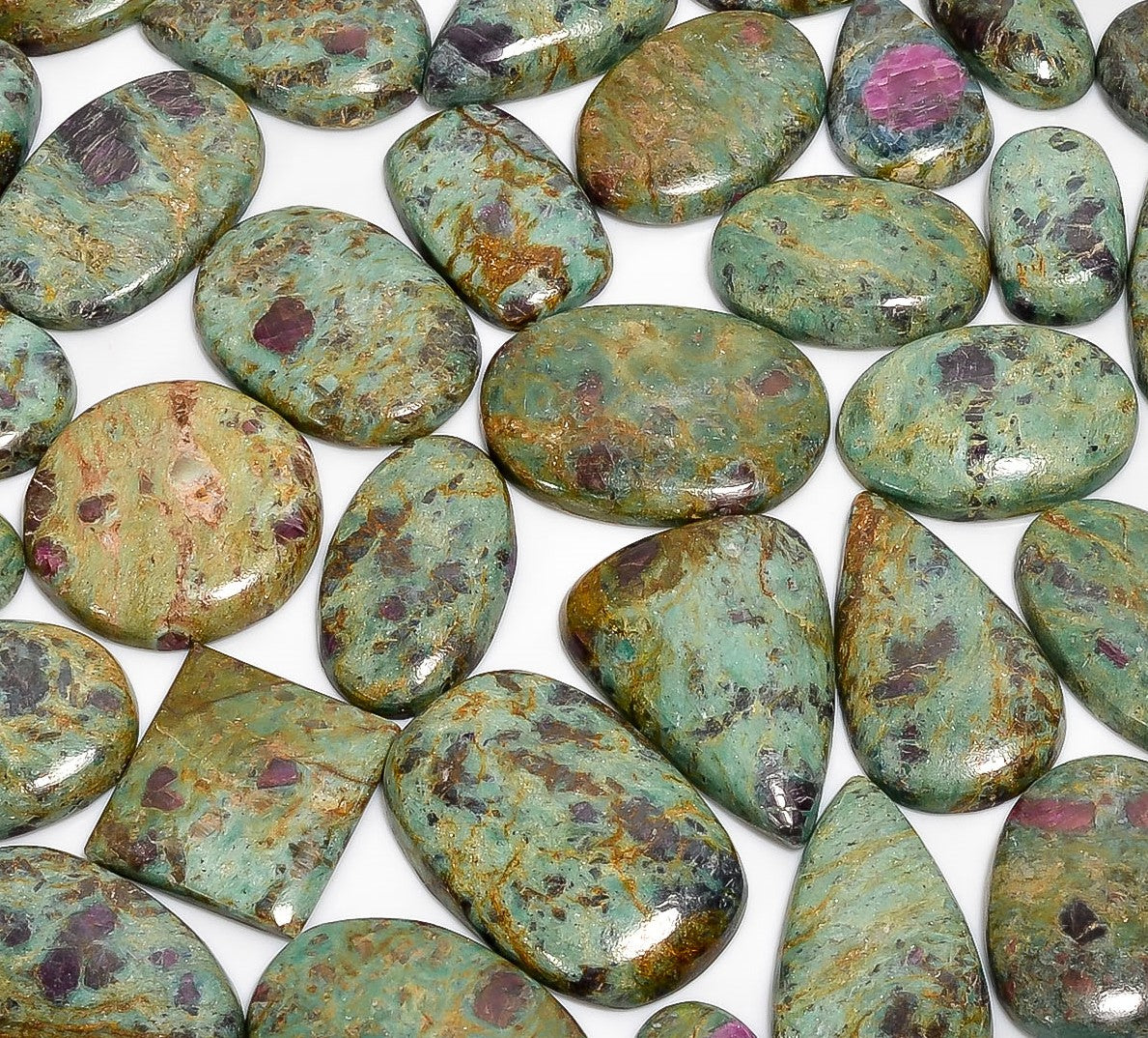 Natural Ruby Fuchsite Cabochon Gemstones in Wholesale Lot – Jewelry Craft Supply