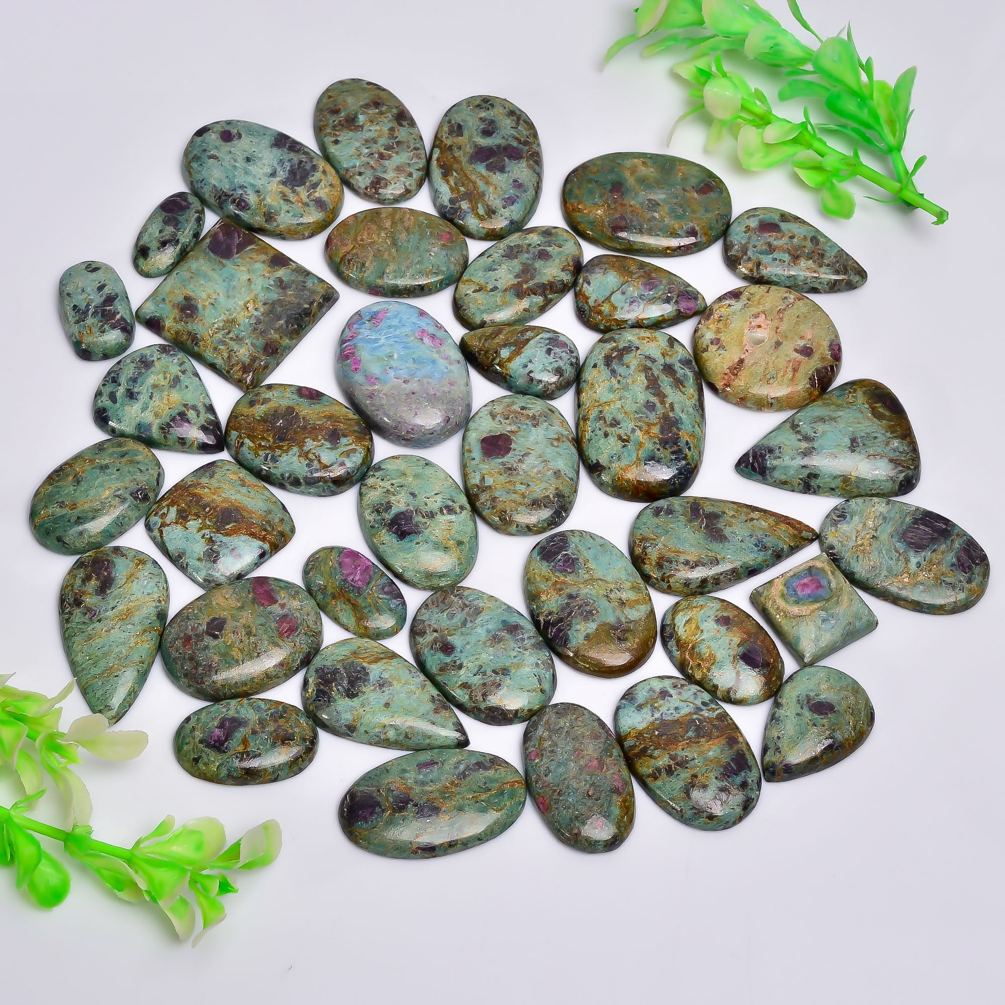 Natural Ruby Fuchsite Cabochon Gemstones in Wholesale Lot – Jewelry Craft Supply