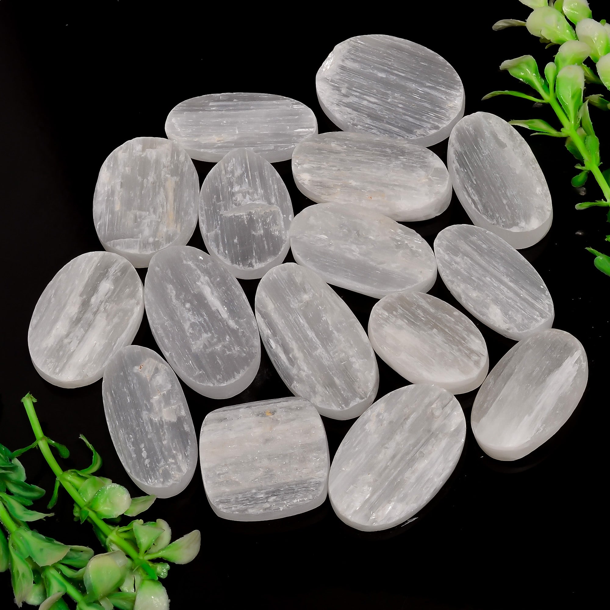 Genuine Natural Selenite Druzy Cabochons – Wholesale Gemstone Lot Direct from Supplier