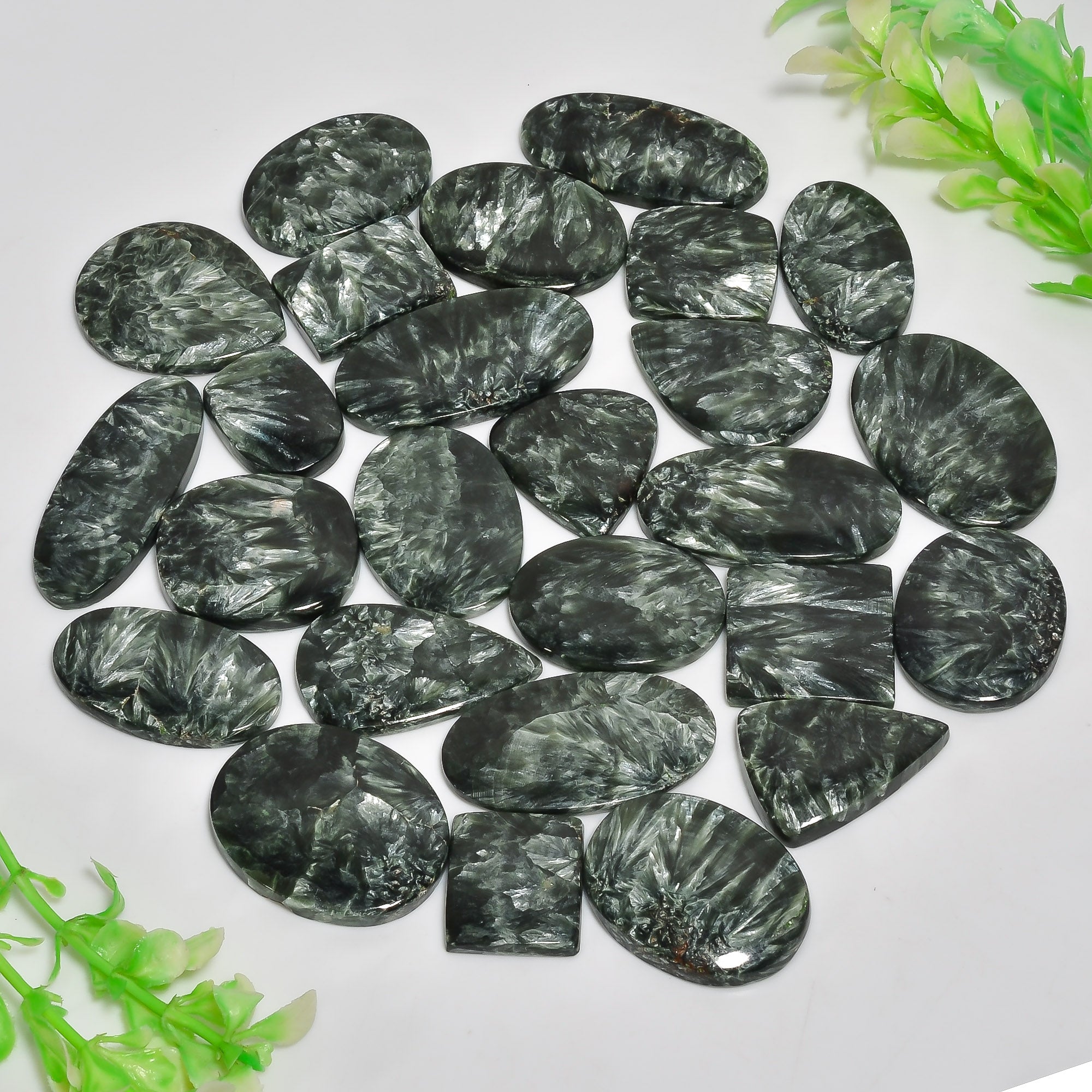 Natural Seraphinite Cabochon Lot – Wholesale Gemstones for Craft & Jewelry Supply