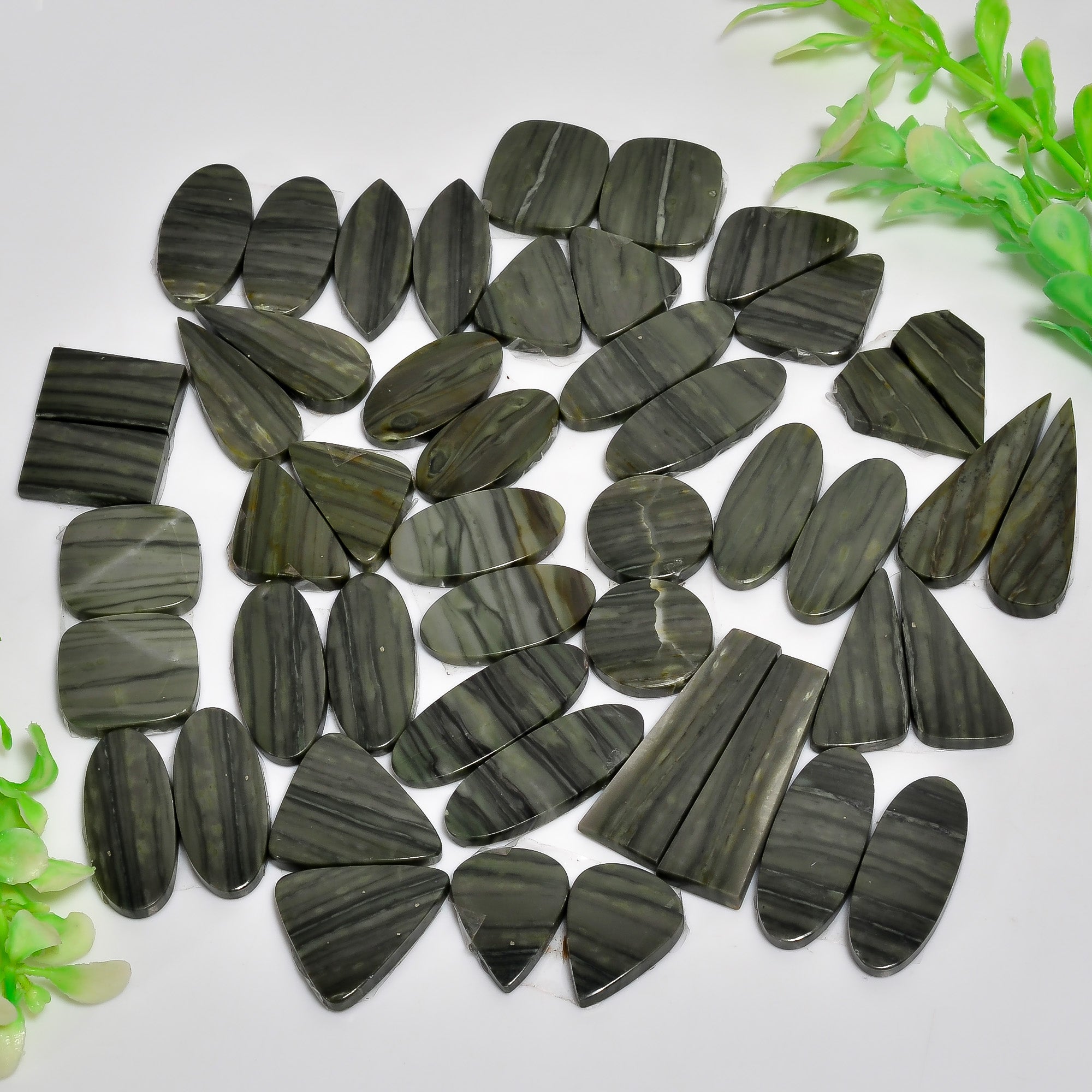 Wholesale Lot of Smooth Polished Serpentine Pair Cabochons – Perfect for Jewelers