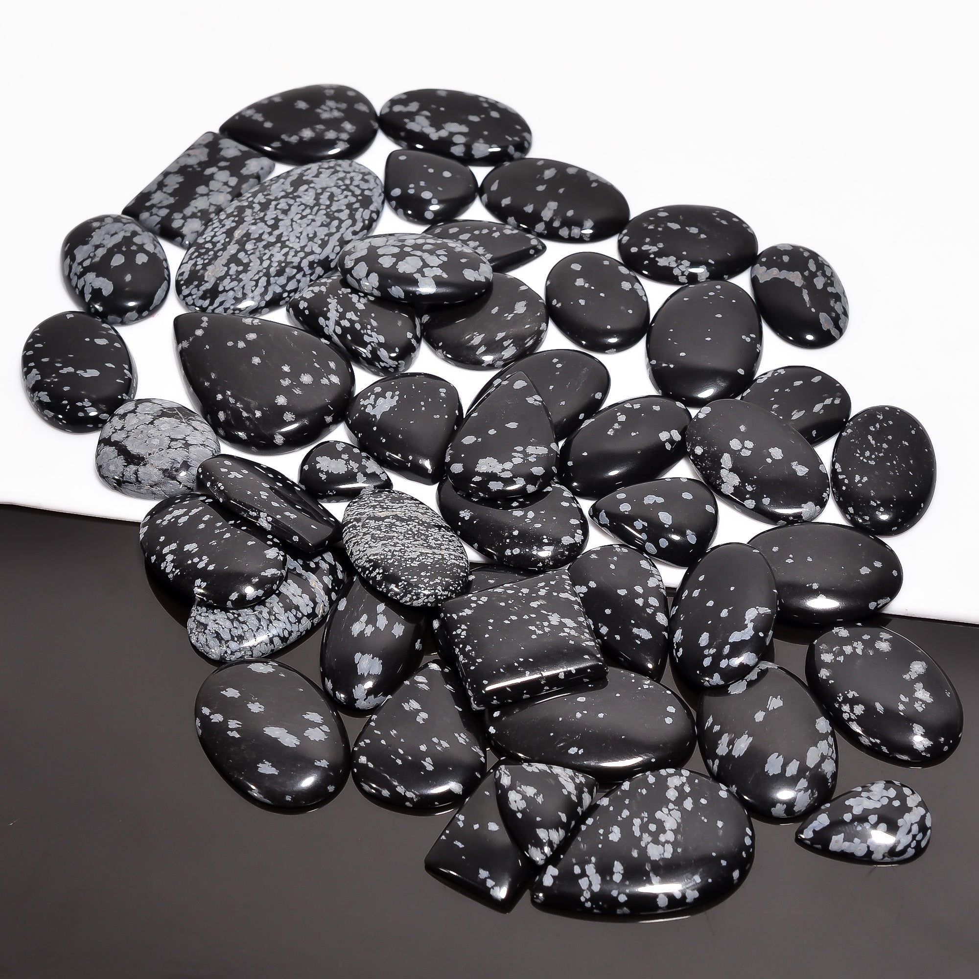 High Quality Natural Snowflake Obsidian Cabochons – Wholesale Gemstone Lot for Sale