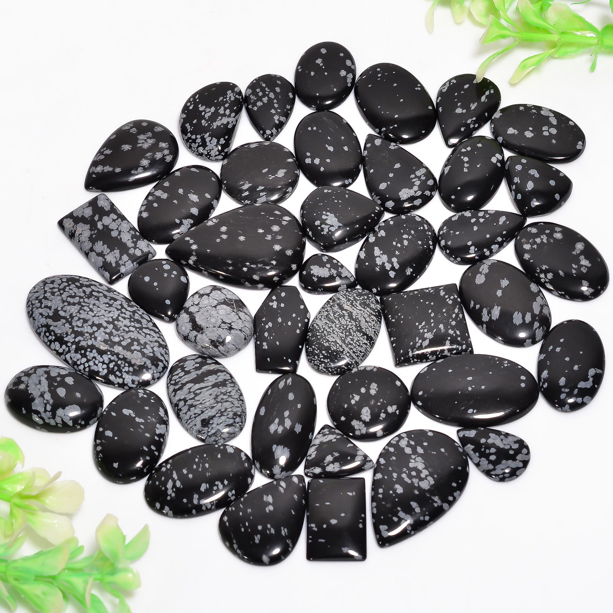 High Quality Natural Snowflake Obsidian Cabochons – Wholesale Gemstone Lot for Sale